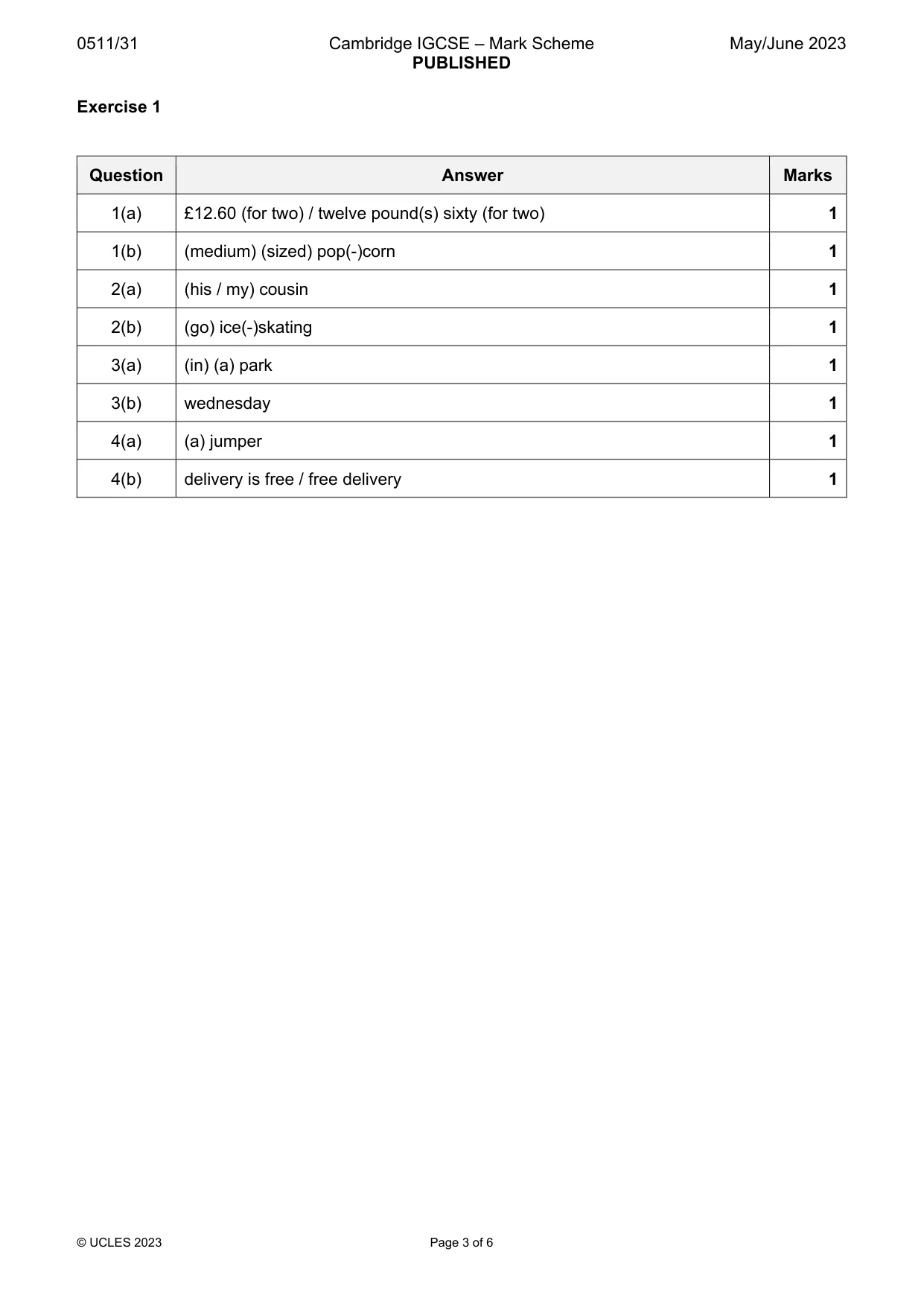 Mark scheme, page 3 of 6