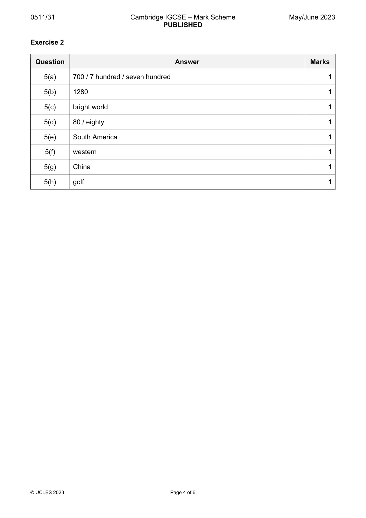 Mark scheme, page 4 of 6