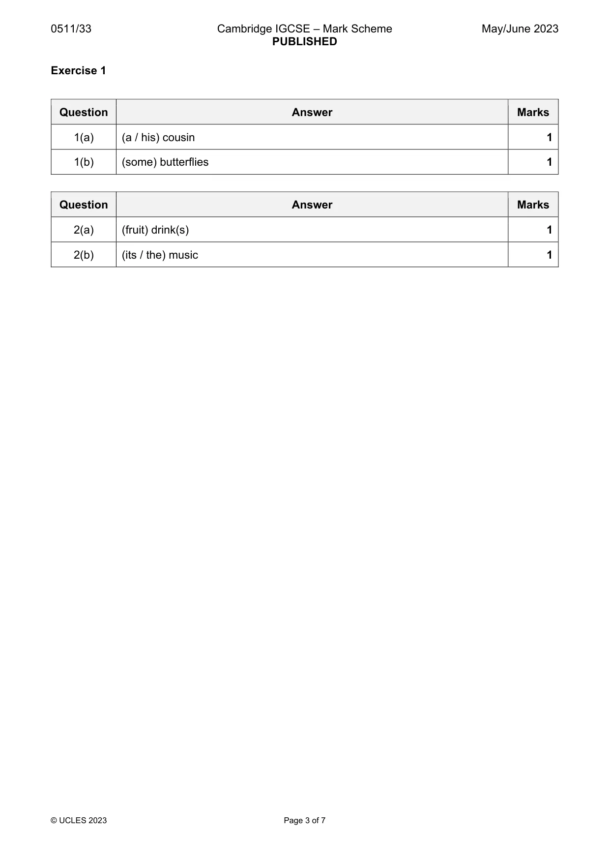 Mark scheme, page 3 of 7