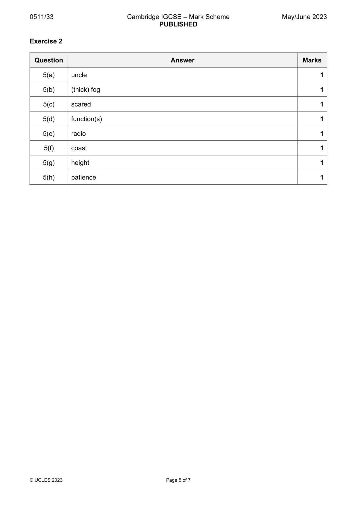 Mark scheme, page 5 of 7