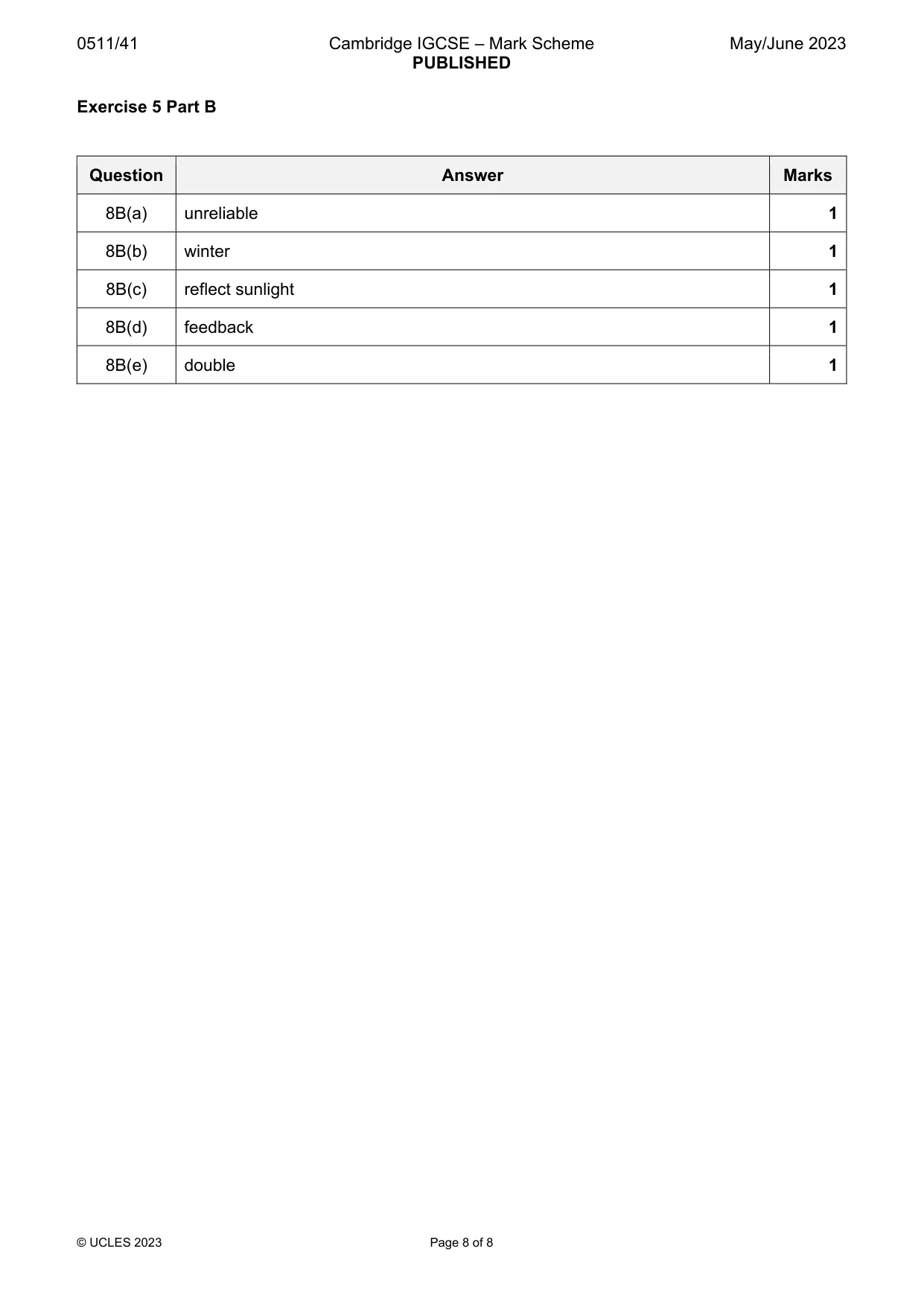 Mark scheme, page 8 of 8