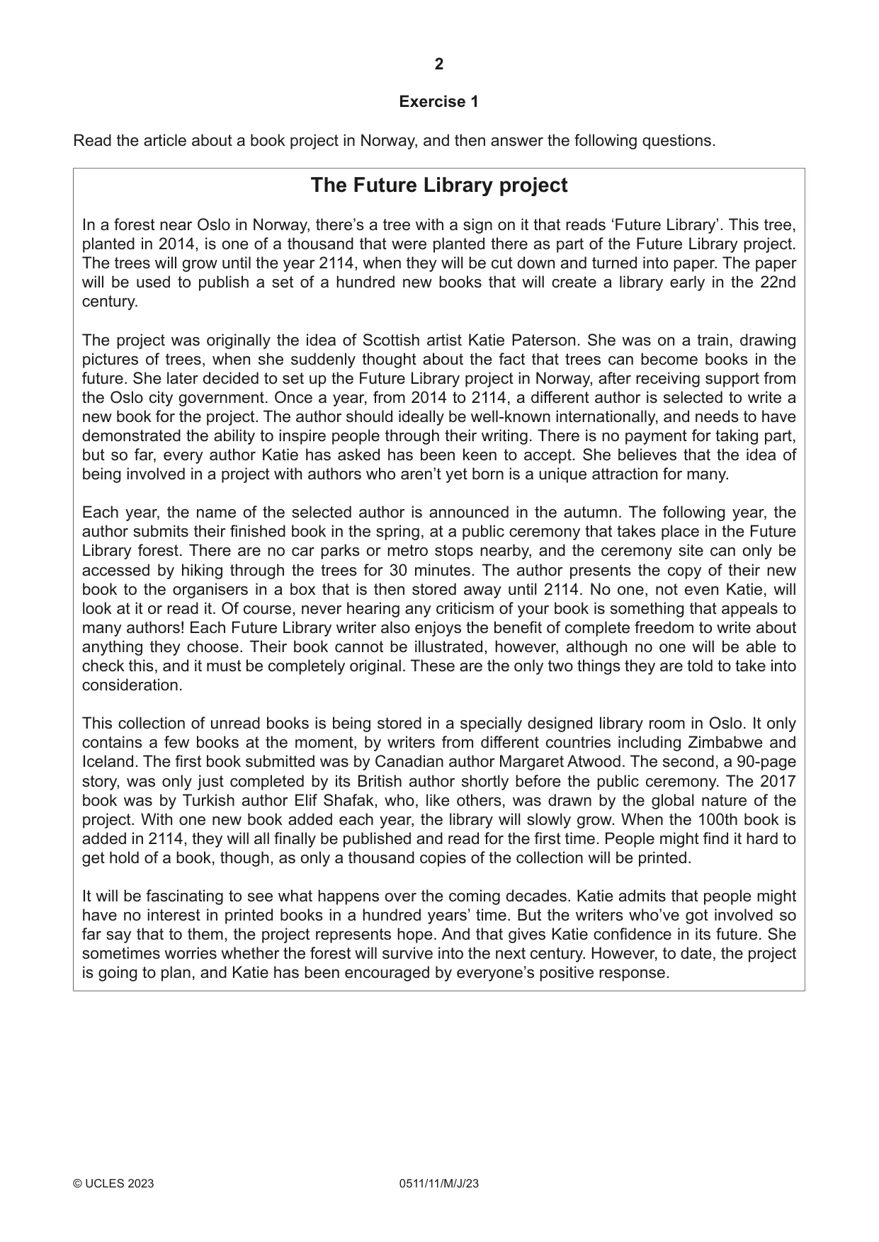 Cambridge IGCSE English - Second Language (count-in oral) 0511 2023 May/June Paper 1 · Variant 1 question paper, page 2 of 16