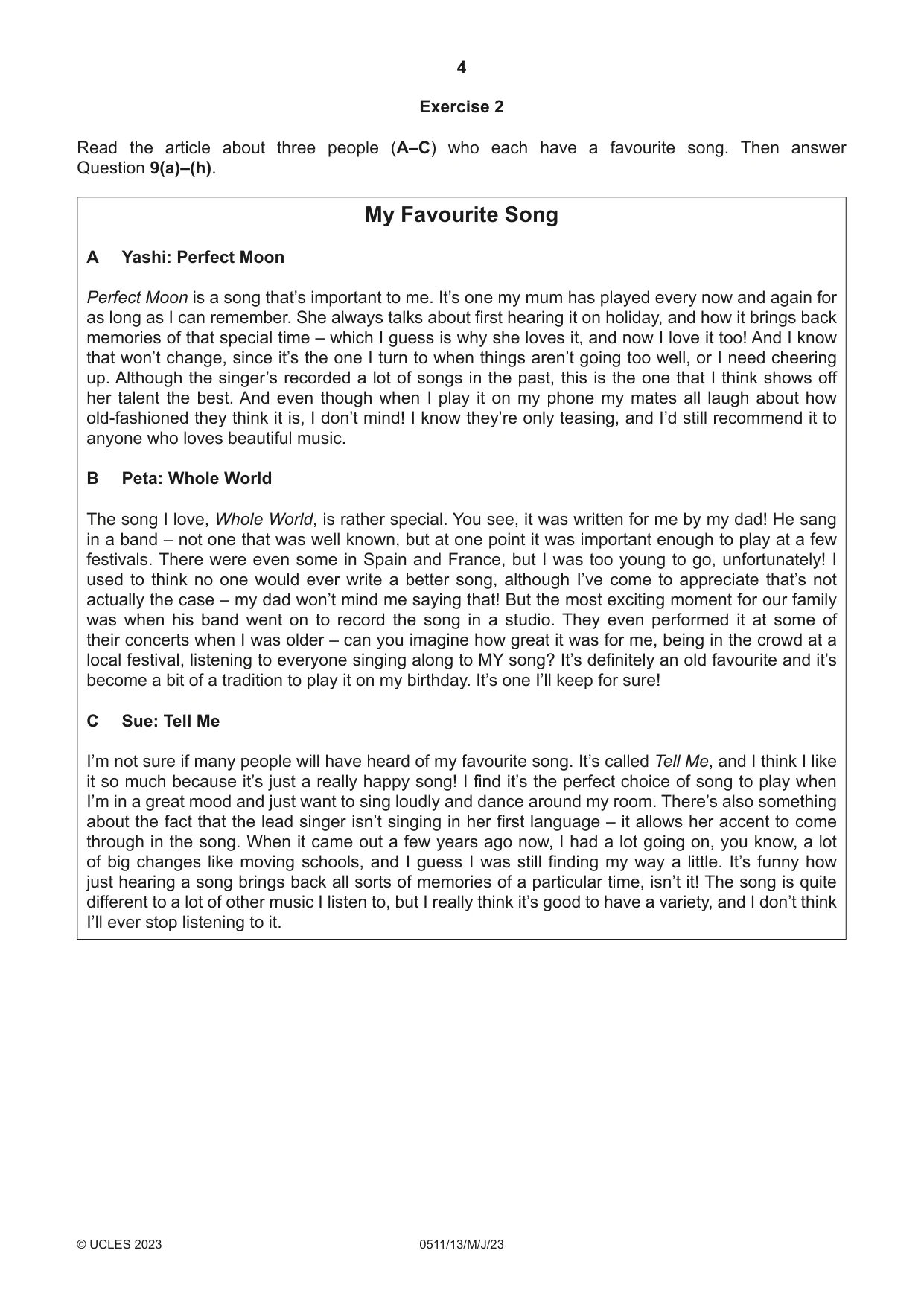 Cambridge IGCSE English - Second Language (count-in oral) 0511 2023 May/June Paper 1 · Variant 3 question paper, page 4 of 16