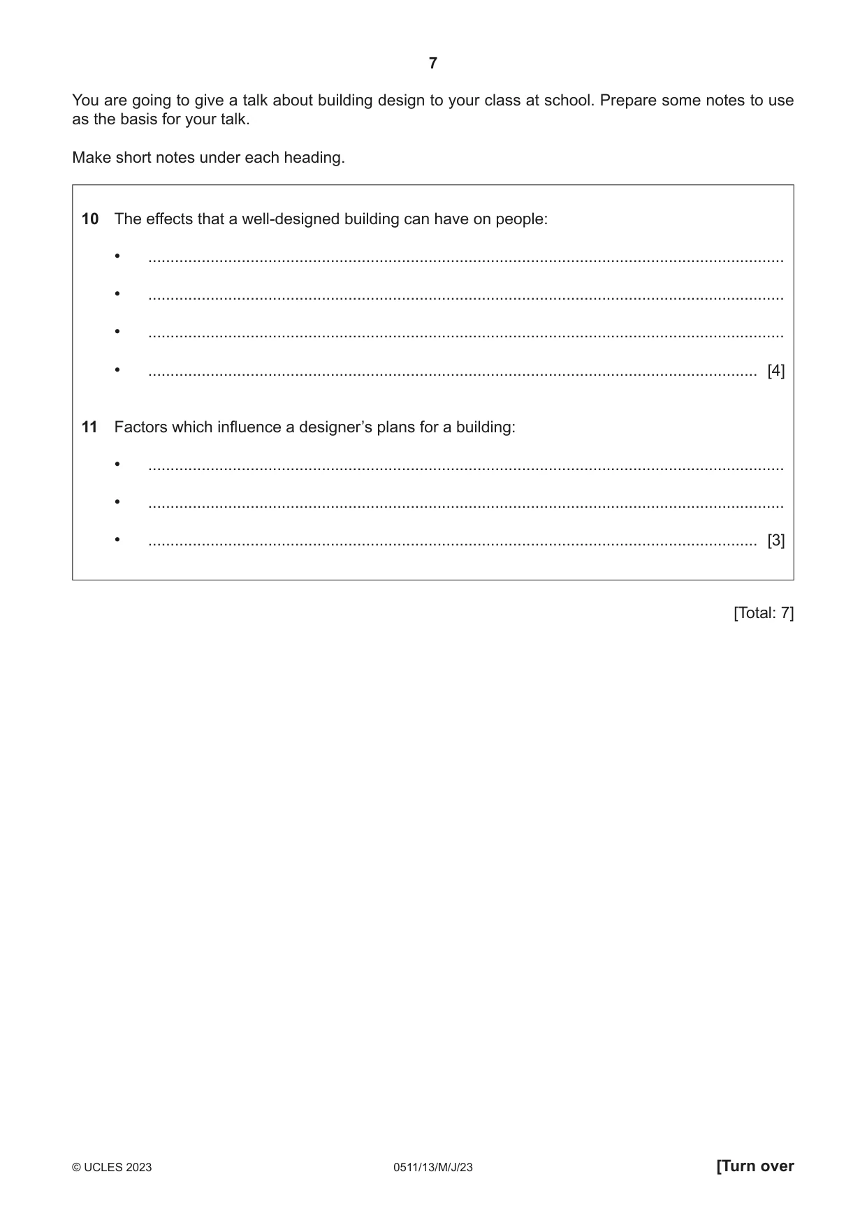 Cambridge IGCSE English - Second Language (count-in oral) 0511 2023 May/June Paper 1 · Variant 3 question paper, page 7 of 16