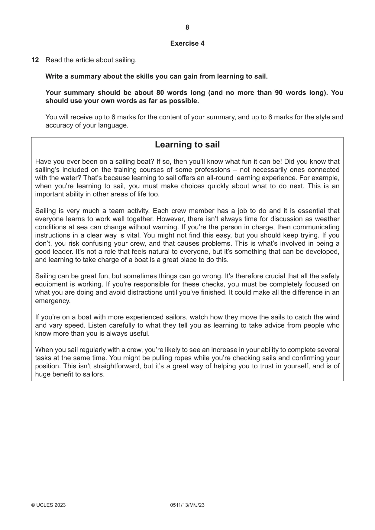 Cambridge IGCSE English - Second Language (count-in oral) 0511 2023 May/June Paper 1 · Variant 3 question paper, page 8 of 16