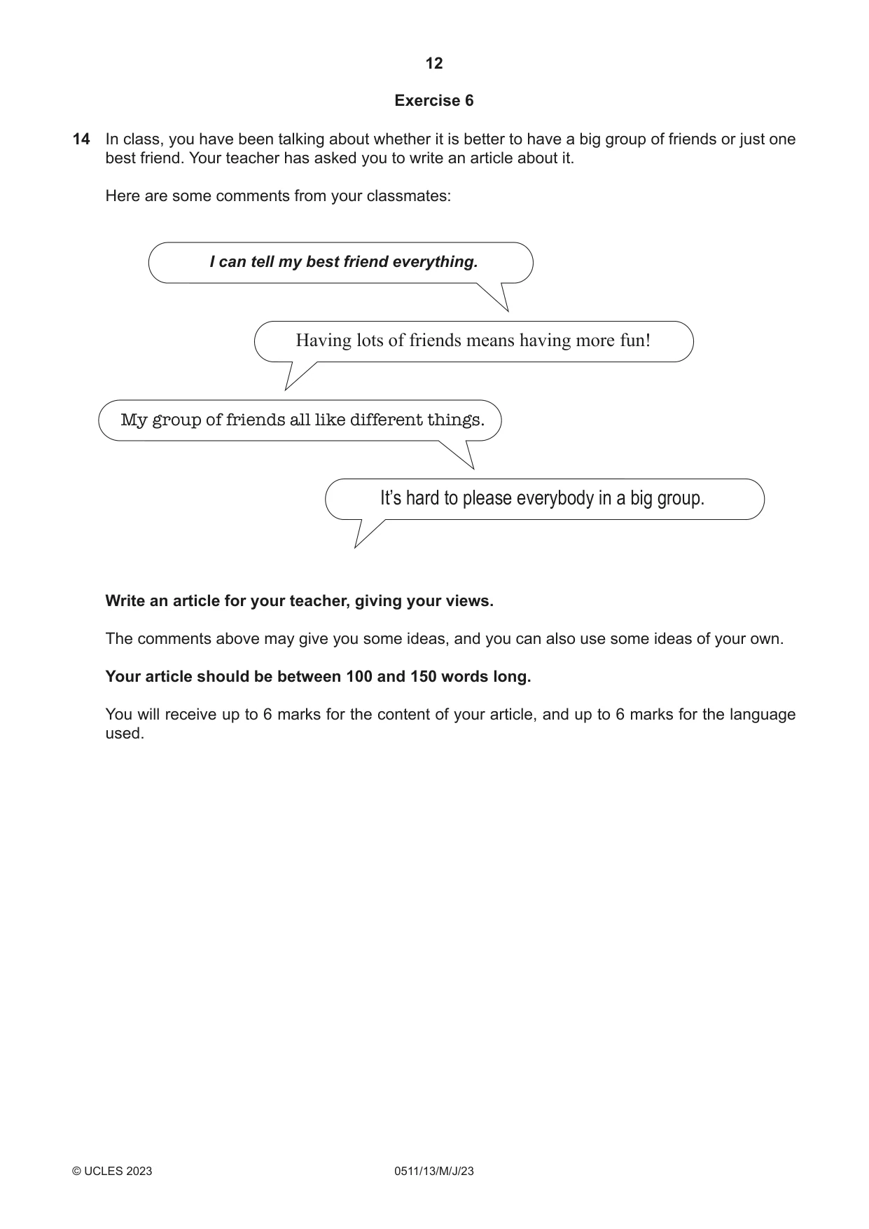 Cambridge IGCSE English - Second Language (count-in oral) 0511 2023 May/June Paper 1 · Variant 3 question paper, page 12 of 16