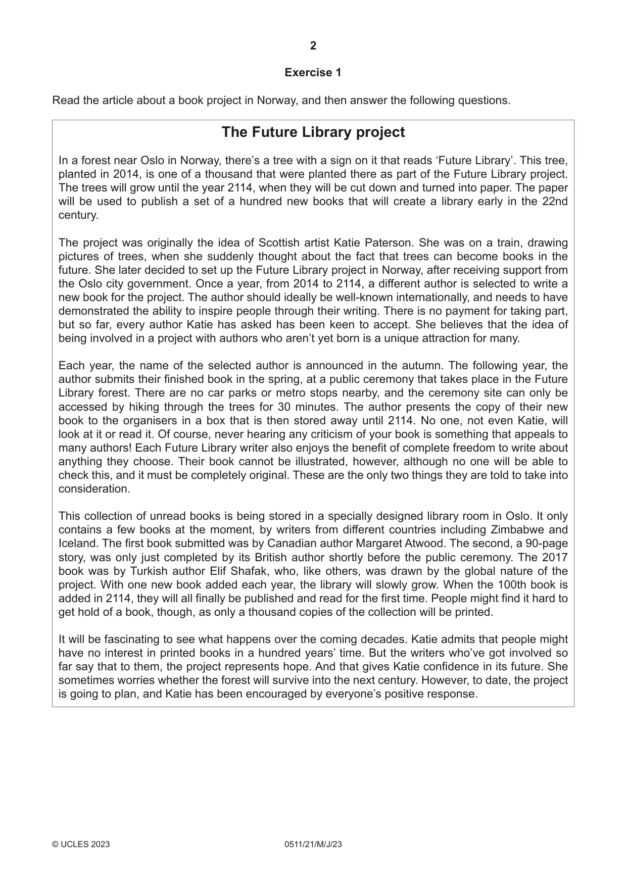 Cambridge IGCSE English - Second Language (count-in oral) 0511 2023 May/June Paper 2 · Variant 1 question paper, page 2 of 16