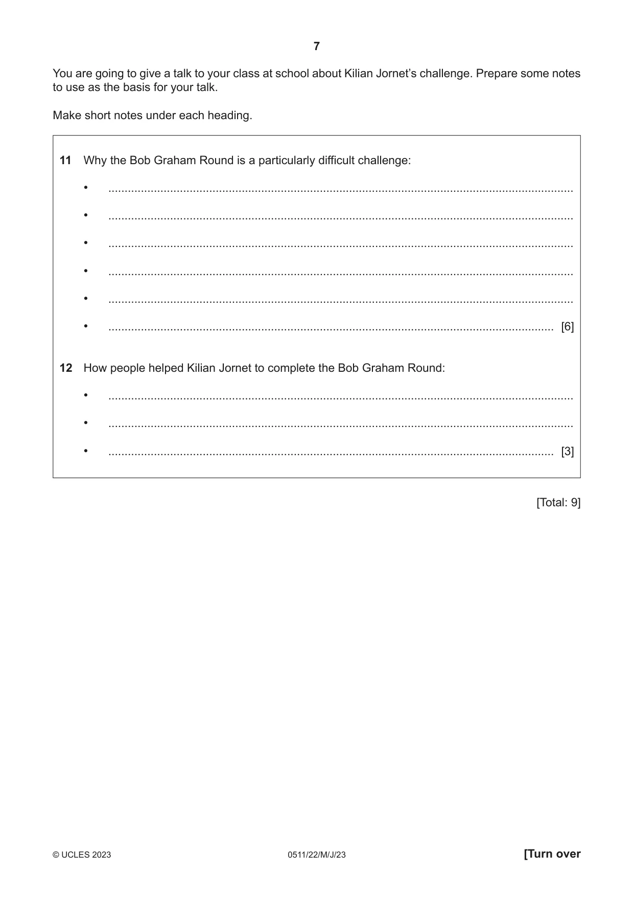 Cambridge IGCSE English - Second Language (count-in oral) 0511 2023 May/June Paper 2 · Variant 2 question paper, page 7 of 16
