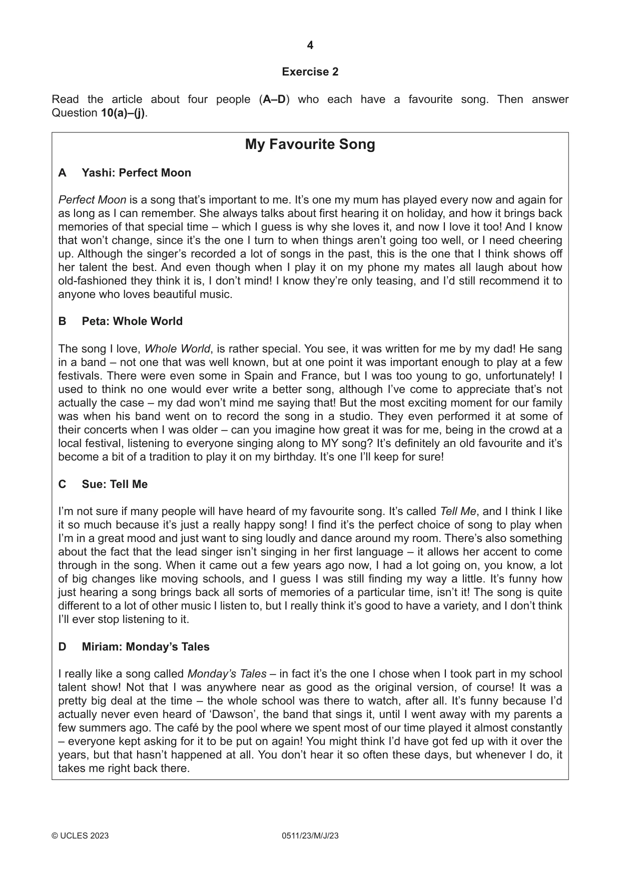 Cambridge IGCSE English - Second Language (count-in oral) 0511 2023 May/June Paper 2 · Variant 3 question paper, page 4 of 16