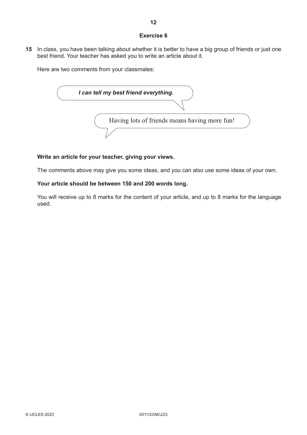 Cambridge IGCSE English - Second Language (count-in oral) 0511 2023 May/June Paper 2 · Variant 3 question paper, page 12 of 16