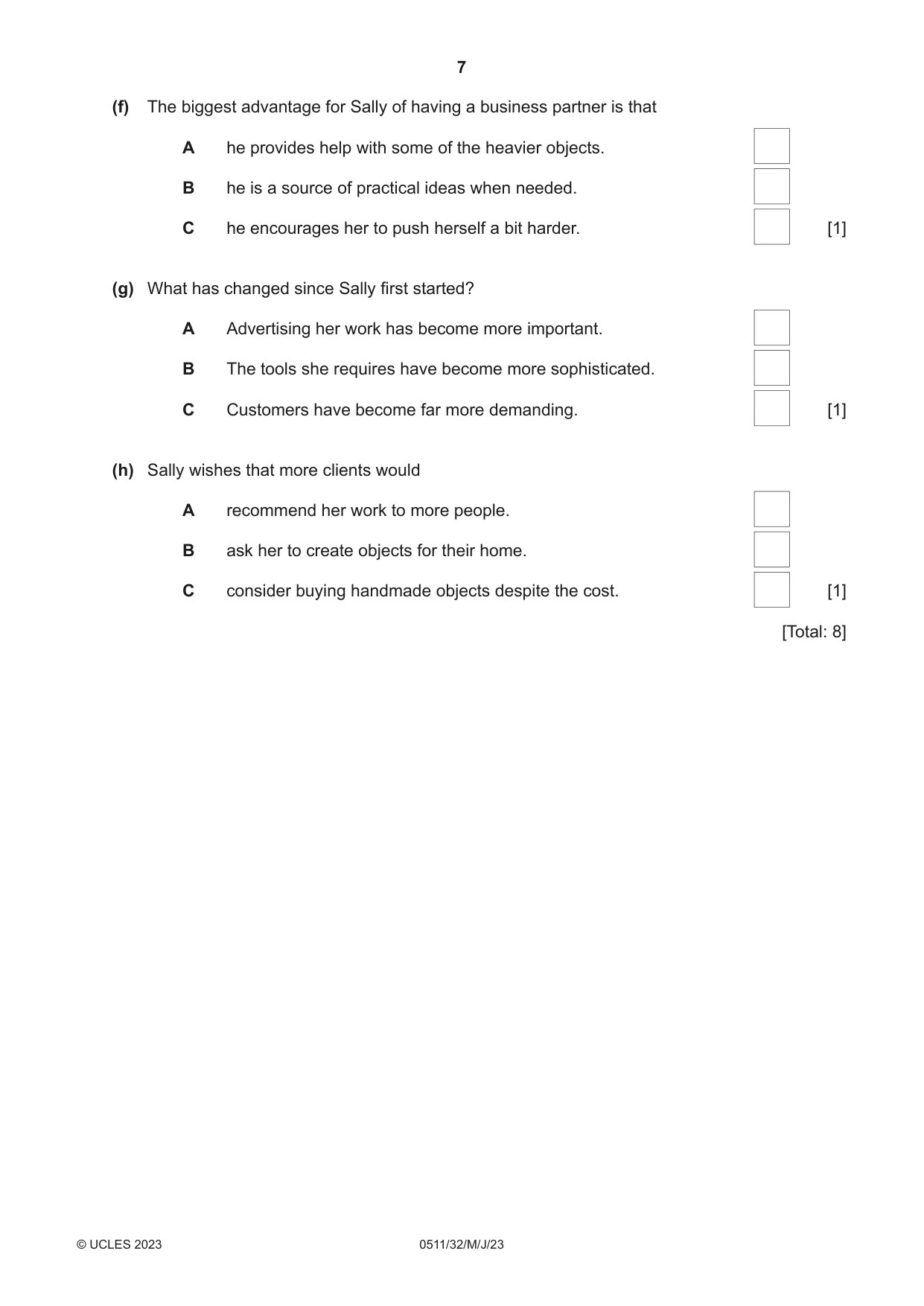Cambridge IGCSE English - Second Language (count-in oral) 0511 2023 May/June Paper 3 · Variant 2 question paper, page 7 of 8