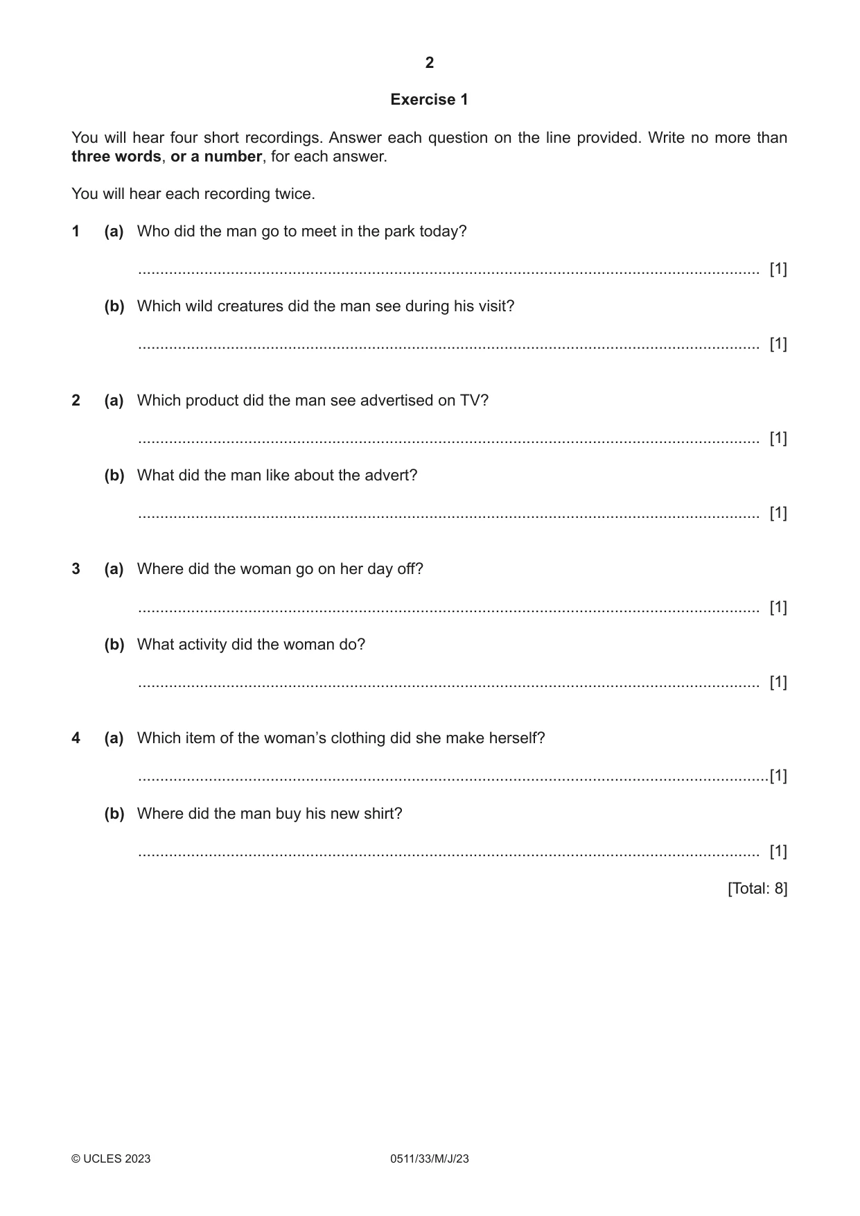 Cambridge IGCSE English - Second Language (count-in oral) 0511 2023 May/June Paper 3 · Variant 3 question paper, page 2 of 8