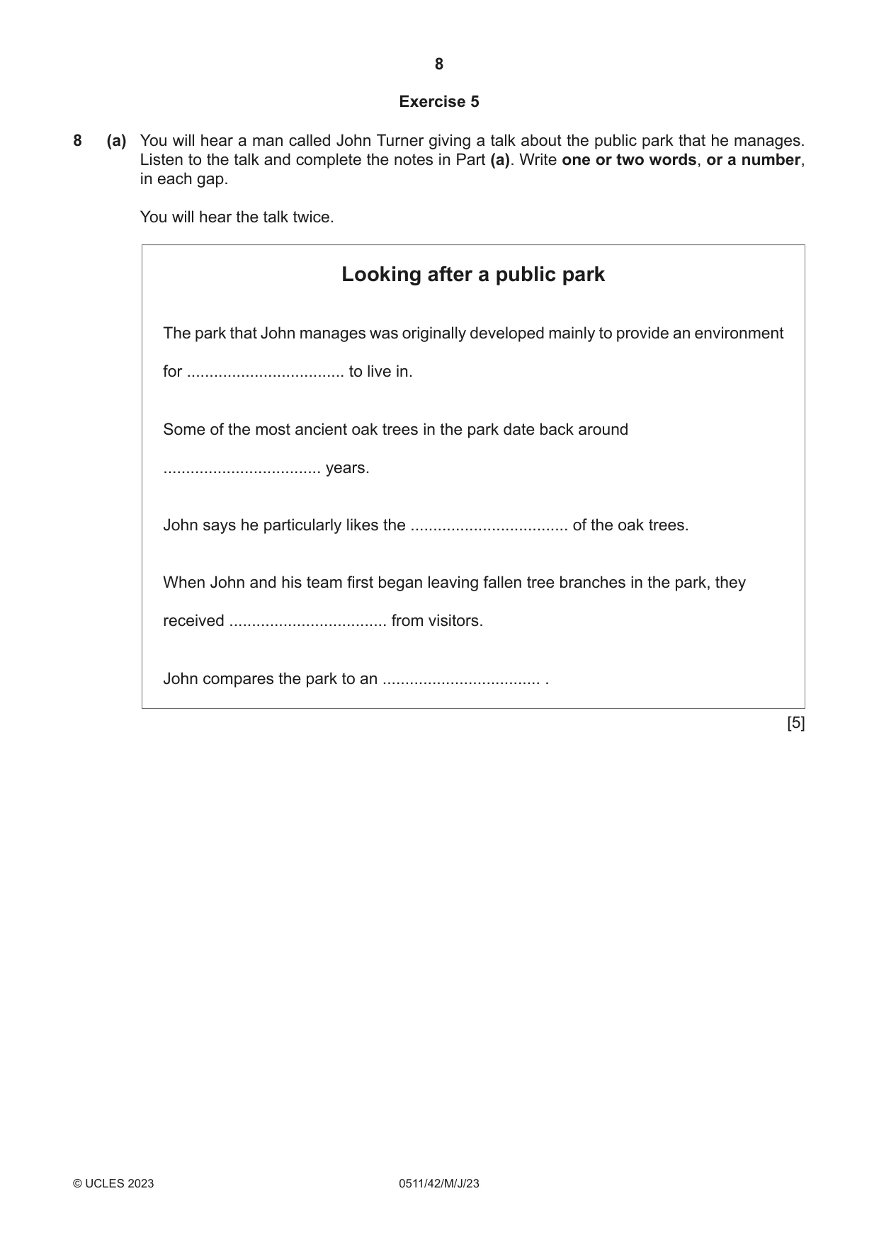 Cambridge IGCSE English - Second Language (count-in oral) 0511 2023 May/June Paper 4 · Variant 2 question paper, page 8 of 12