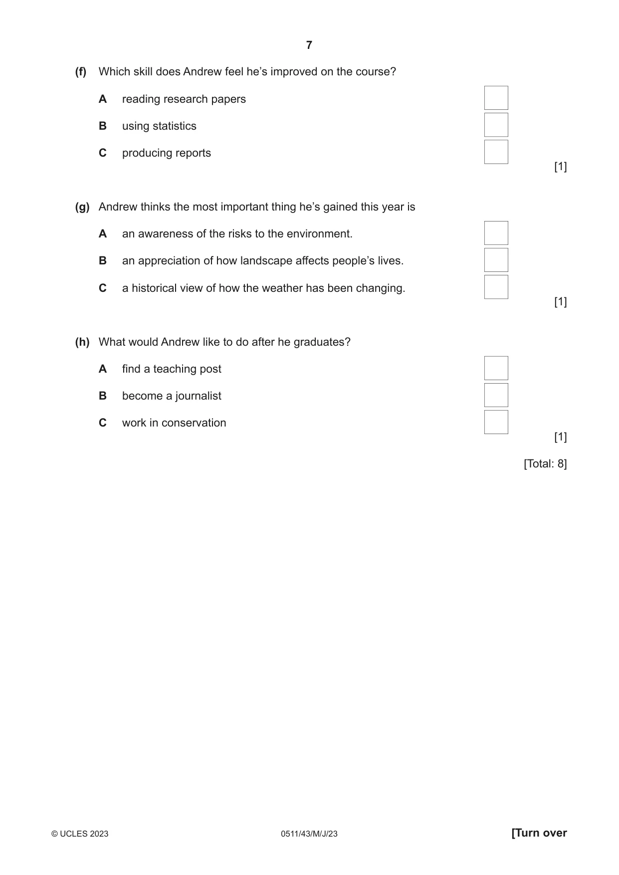 Cambridge IGCSE English - Second Language (count-in oral) 0511 2023 May/June Paper 4 · Variant 3 question paper, page 7 of 12