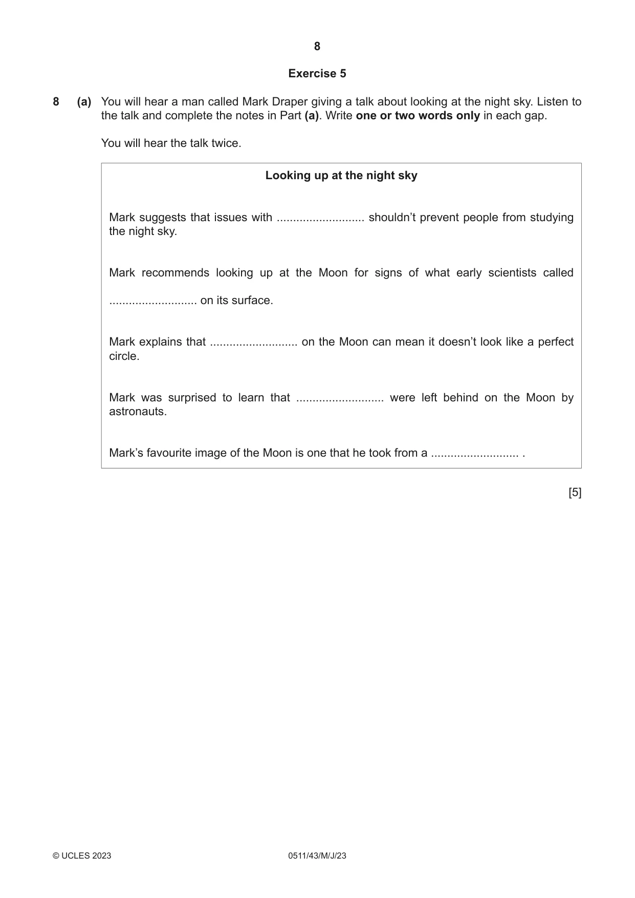 Cambridge IGCSE English - Second Language (count-in oral) 0511 2023 May/June Paper 4 · Variant 3 question paper, page 8 of 12