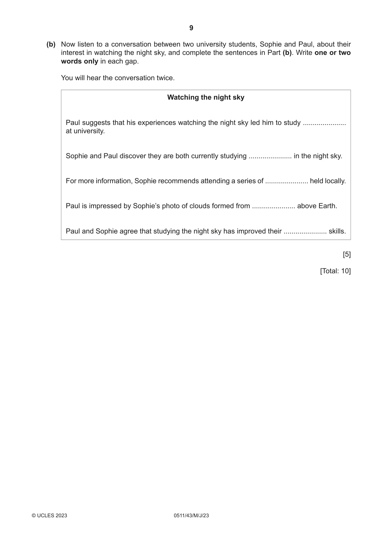 Cambridge IGCSE English - Second Language (count-in oral) 0511 2023 May/June Paper 4 · Variant 3 question paper, page 9 of 12