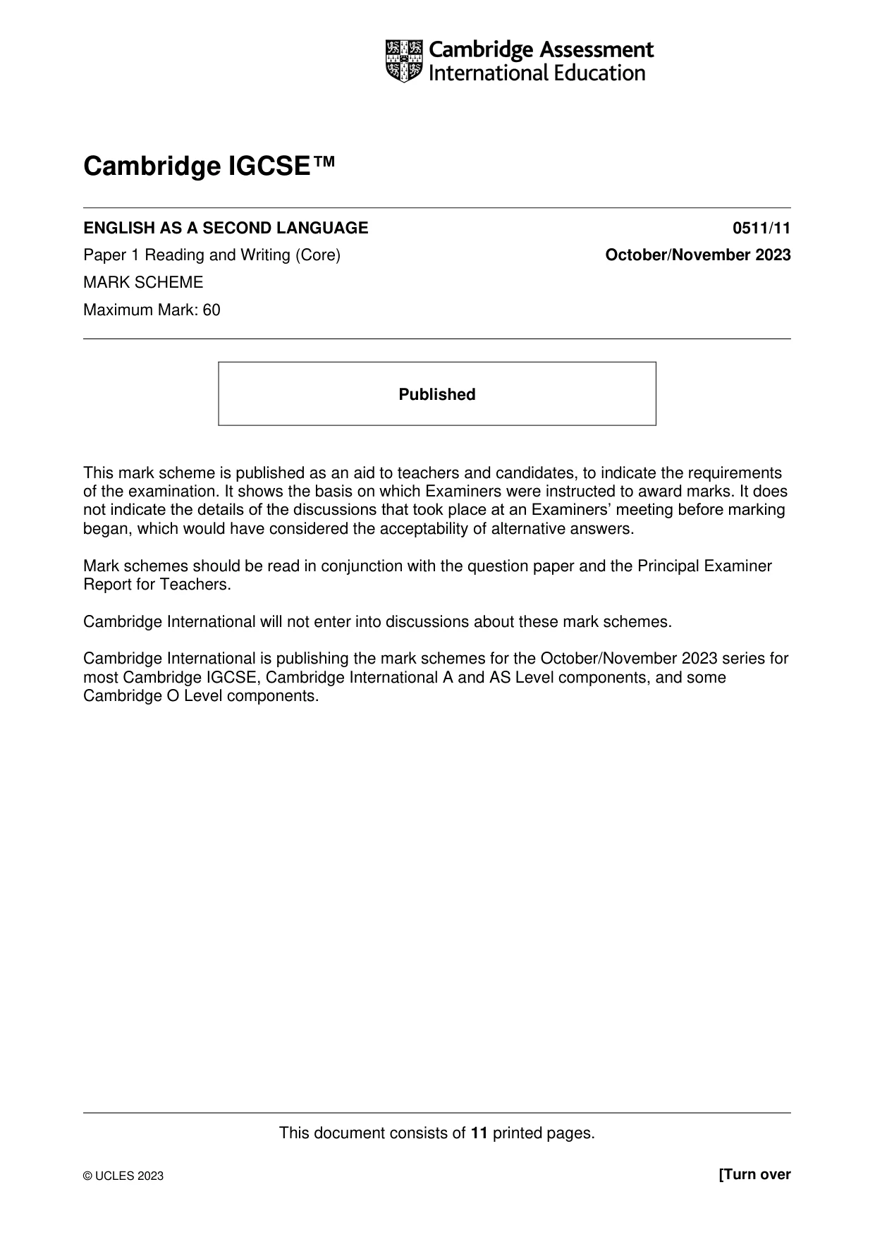 Mark scheme, page 1 of 11