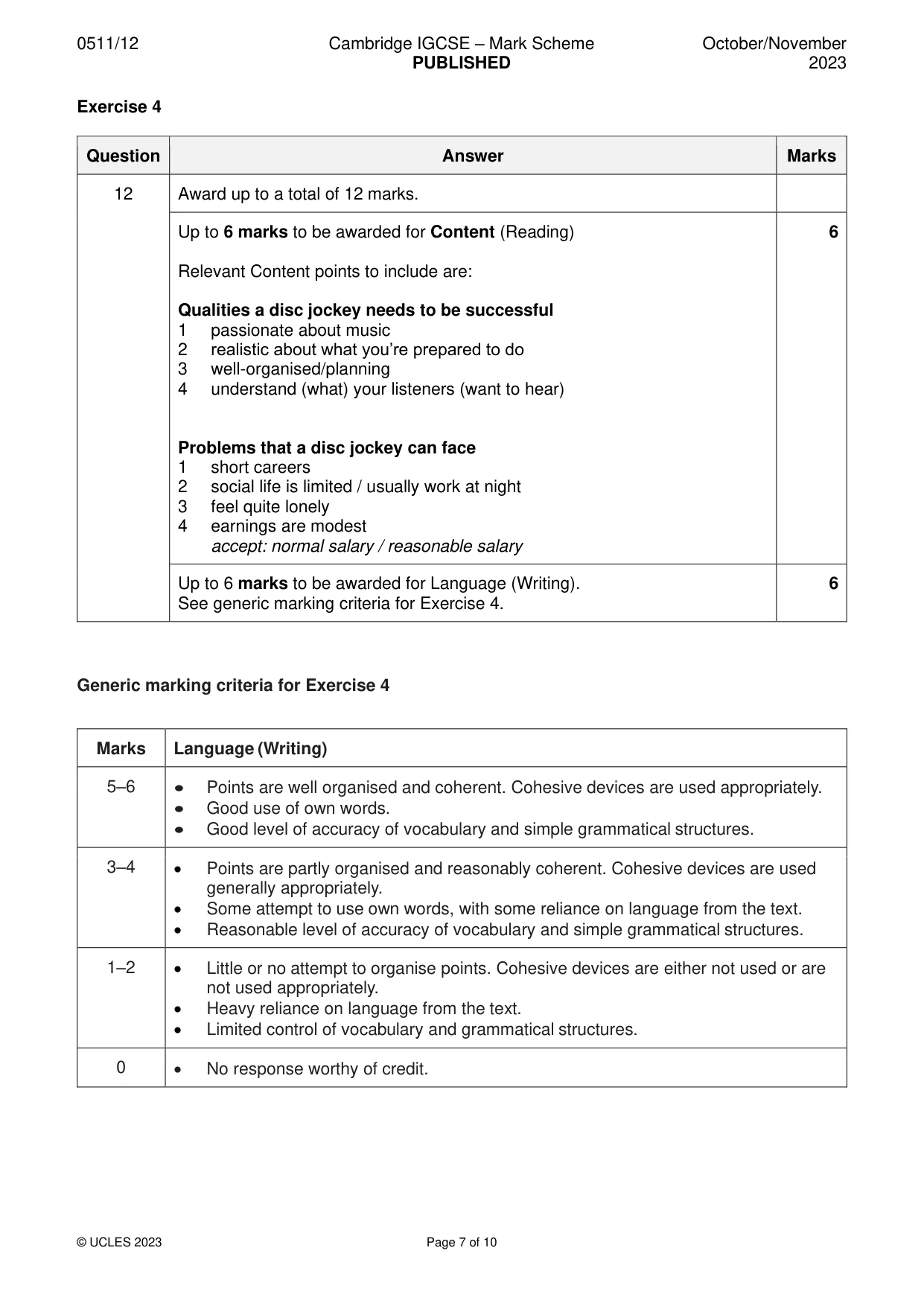 Mark scheme, page 7 of 10