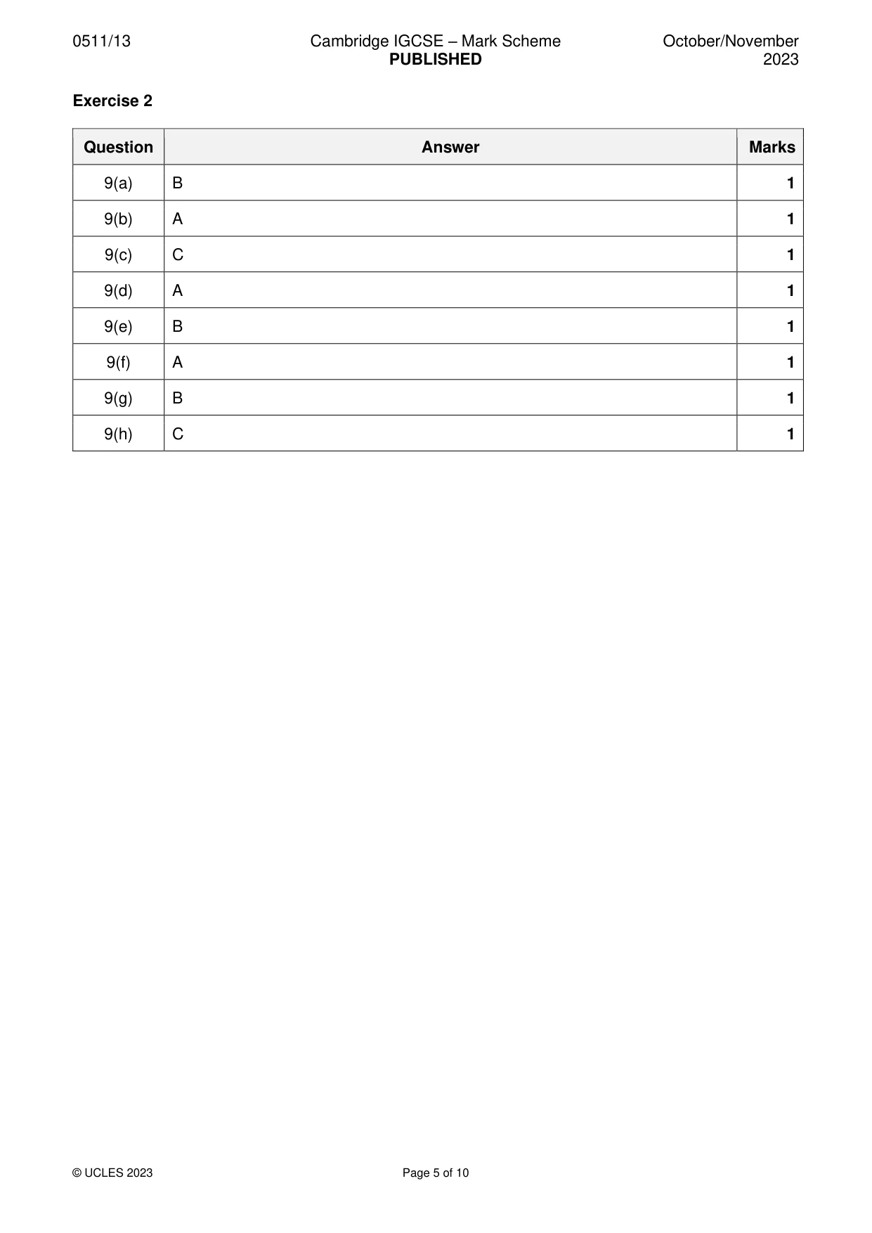 Mark scheme, page 5 of 10