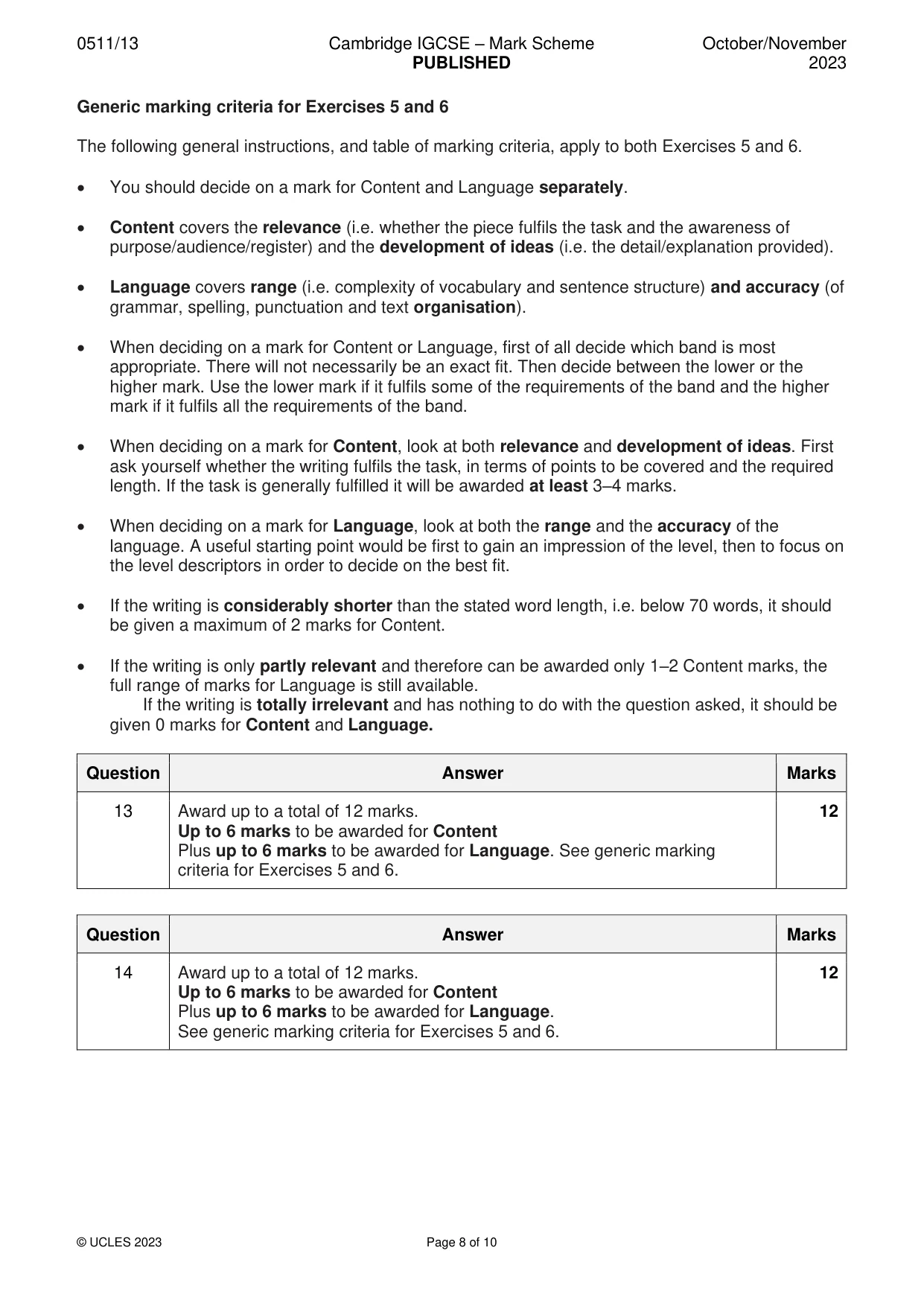 Mark scheme, page 8 of 10