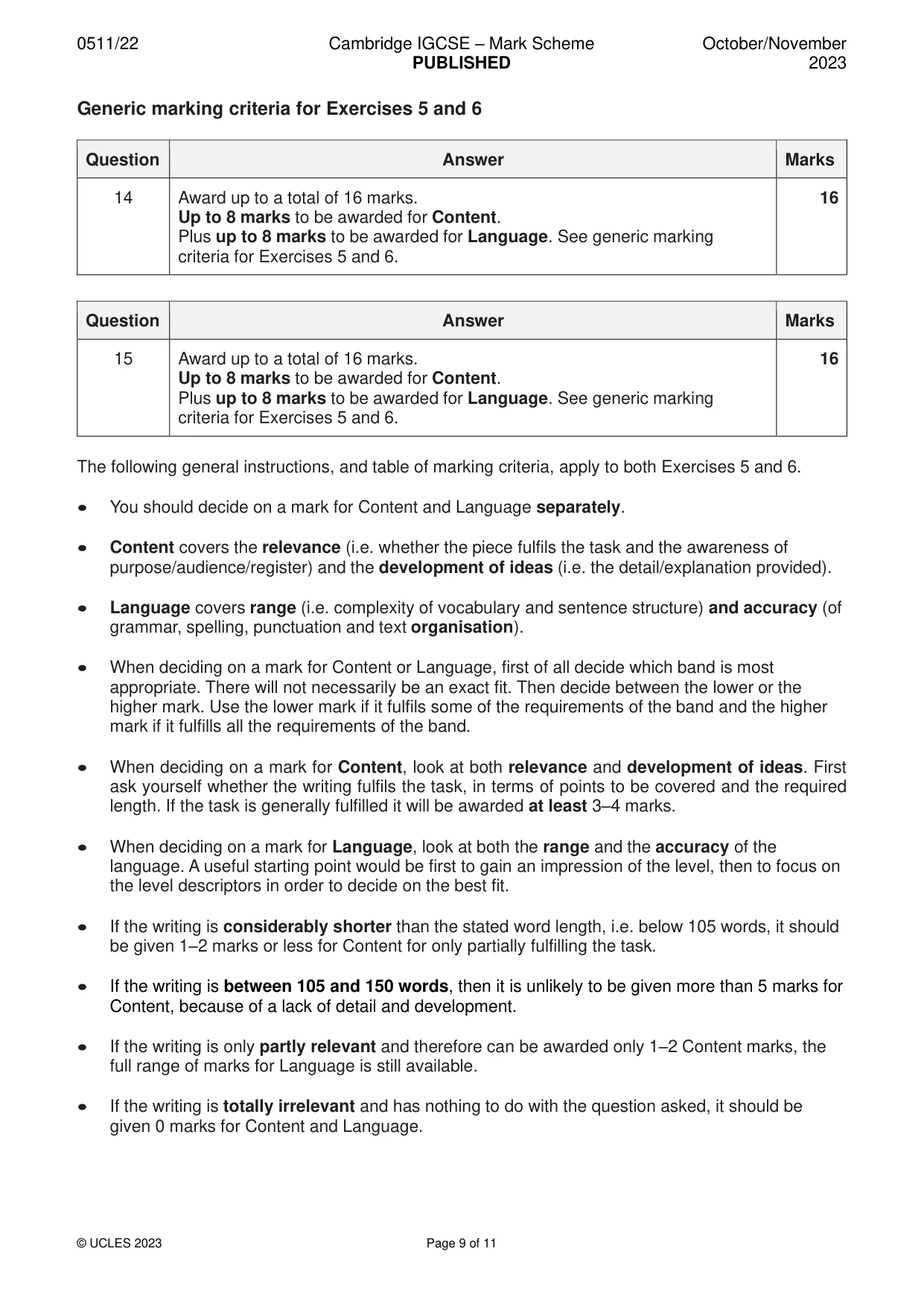 Mark scheme, page 9 of 11