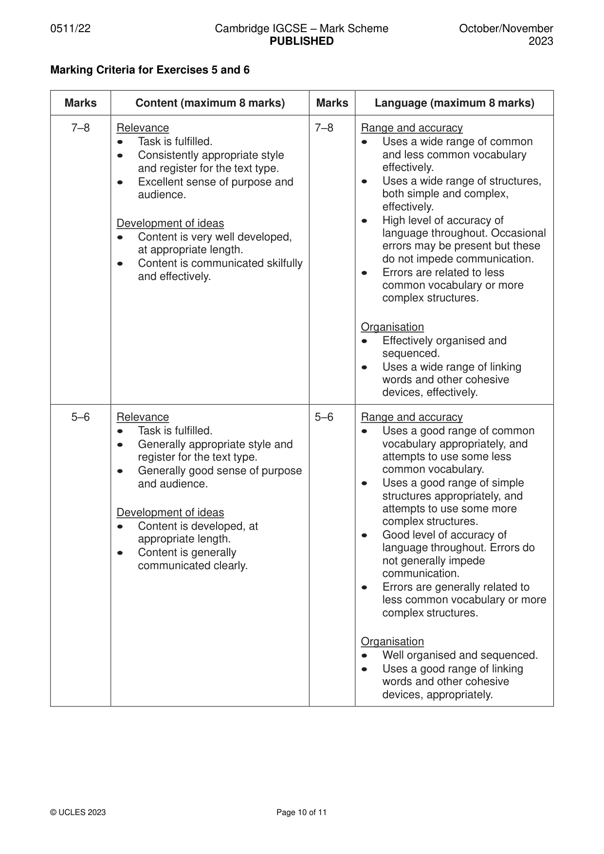 Mark scheme, page 10 of 11
