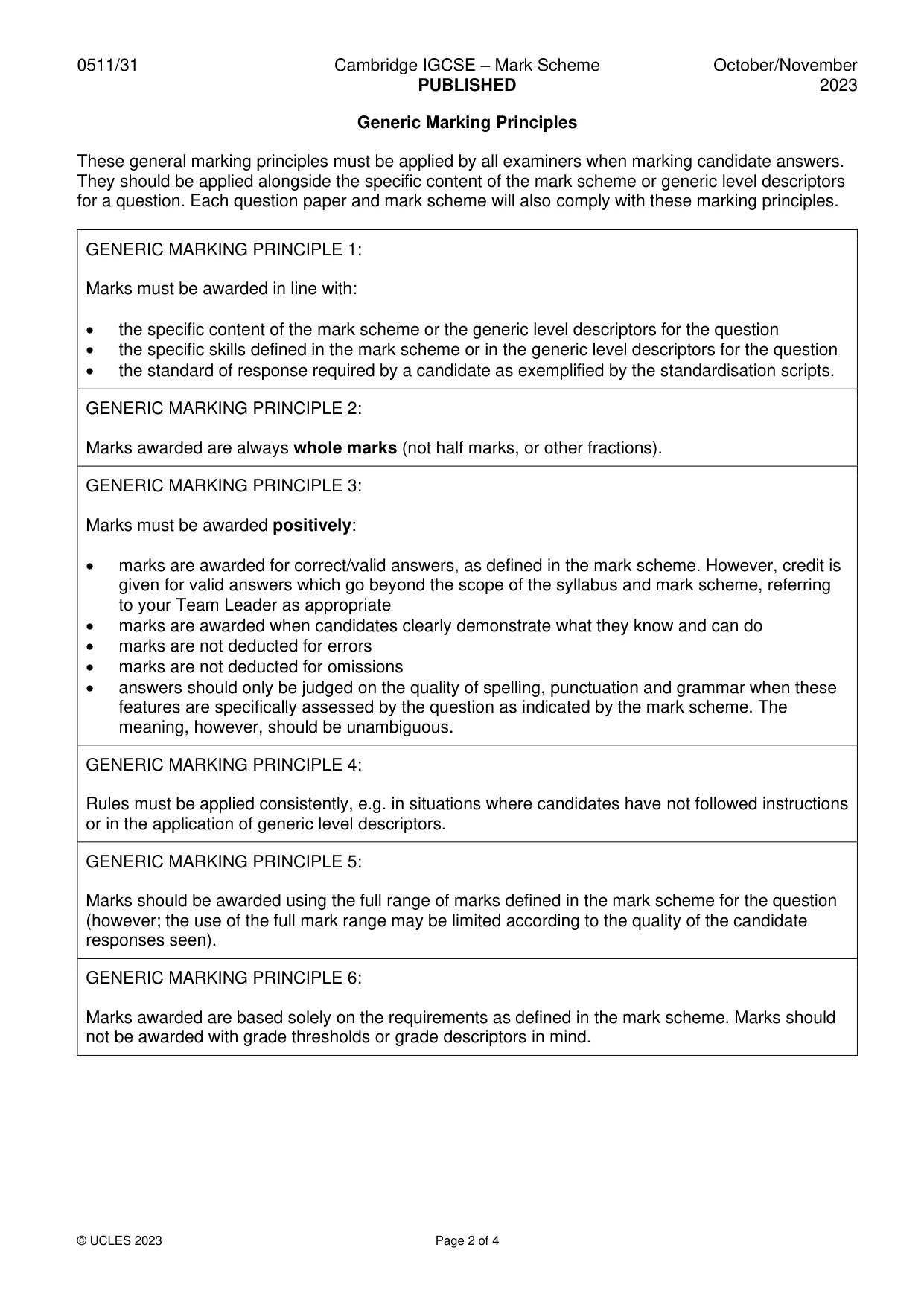 Mark scheme, page 2 of 4