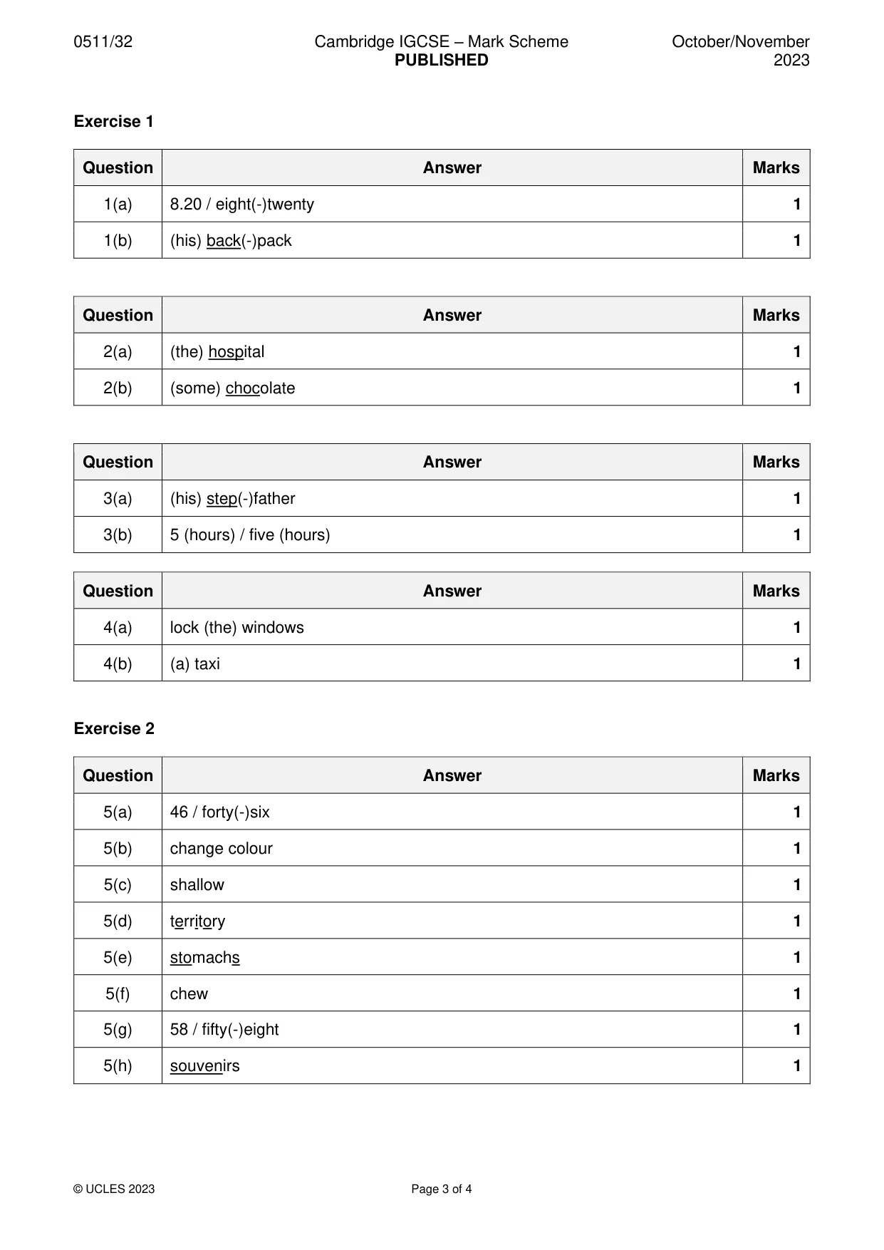 Mark scheme, page 3 of 4