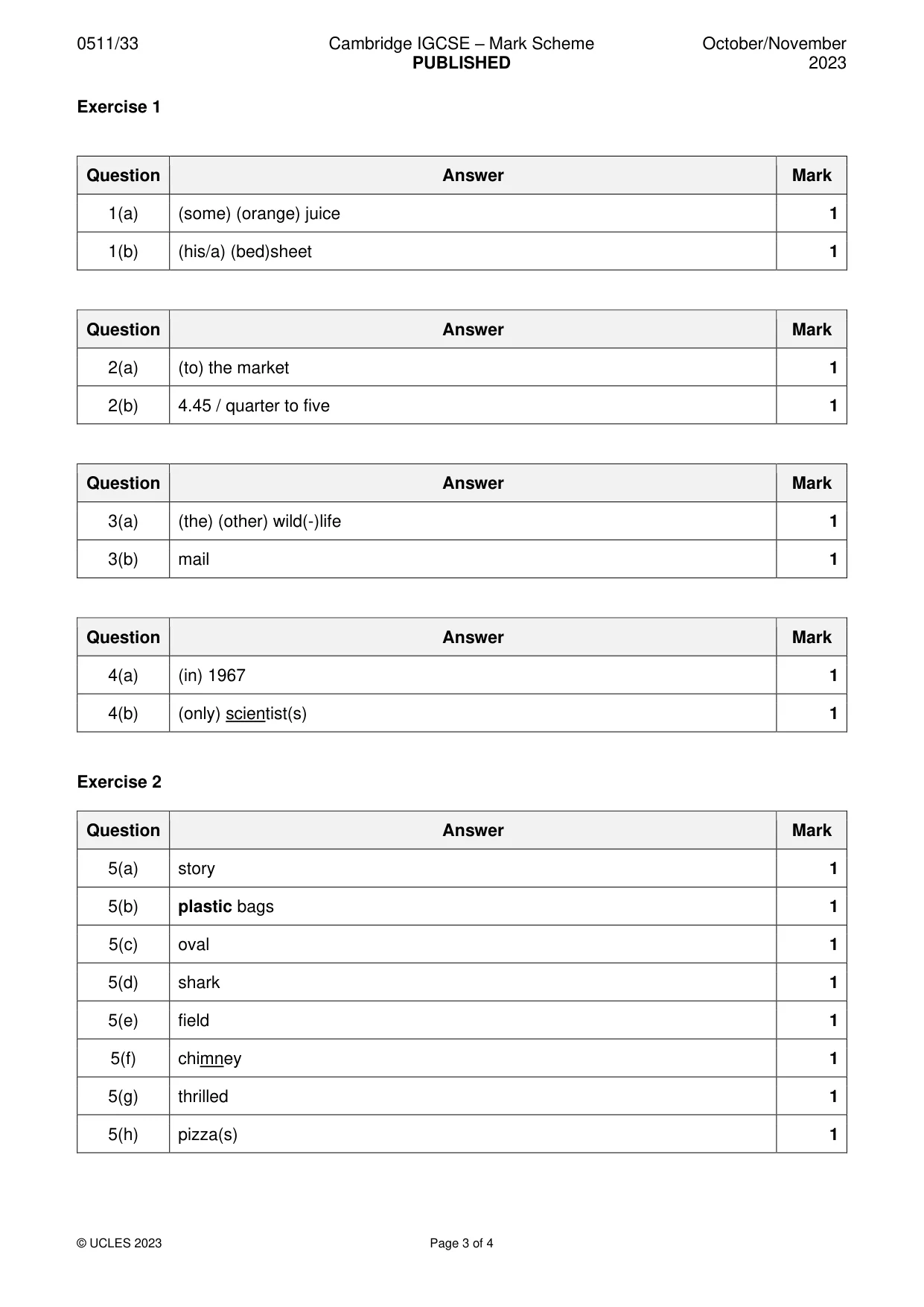 Mark scheme, page 3 of 4