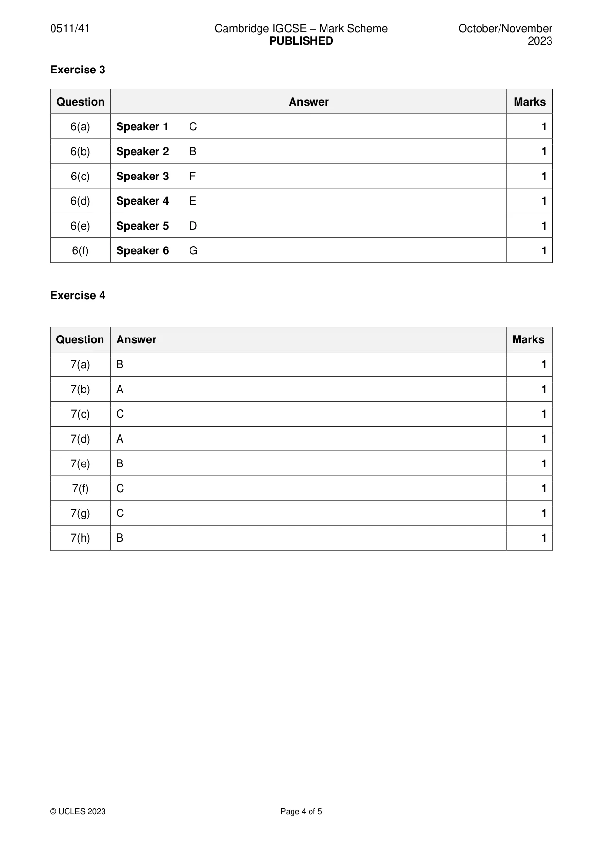 Mark scheme, page 4 of 5