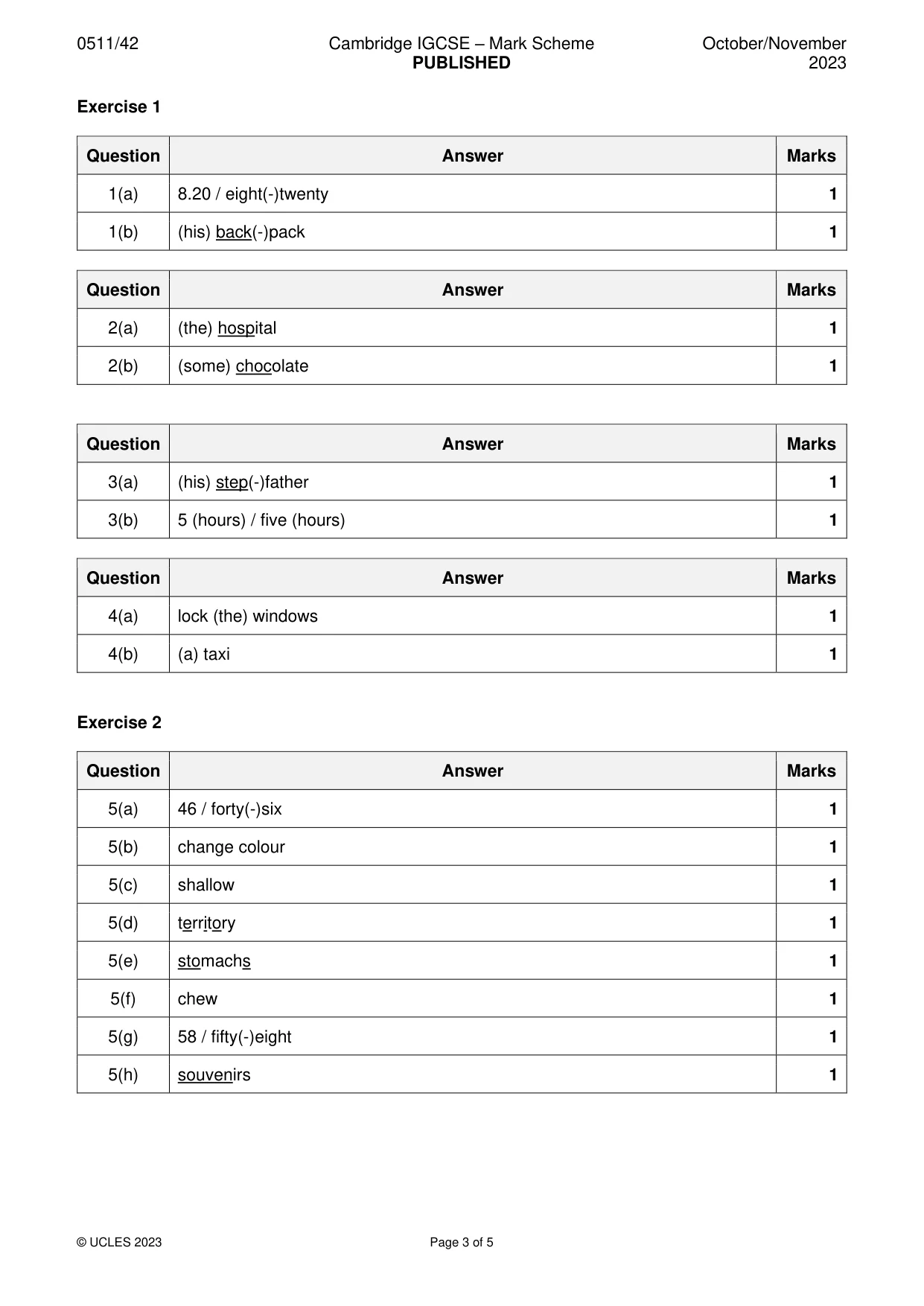 Mark scheme, page 3 of 5