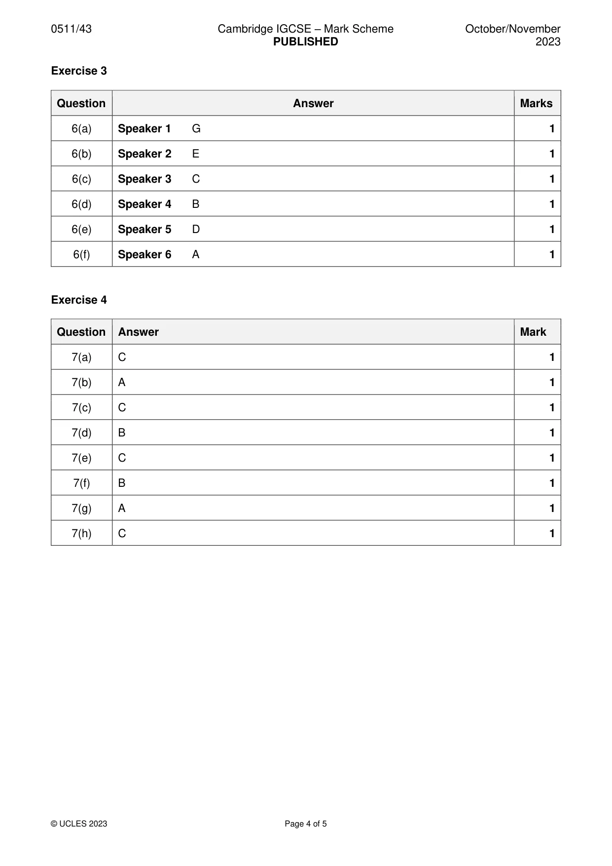 Mark scheme, page 4 of 5