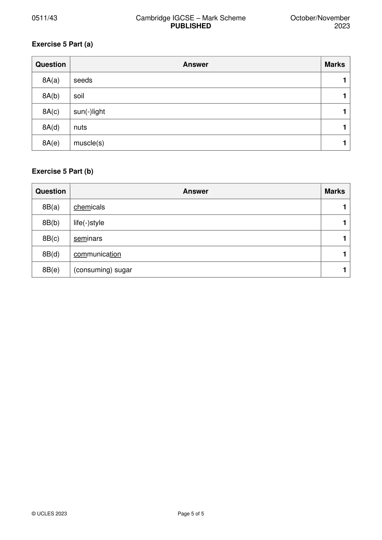 Mark scheme, page 5 of 5