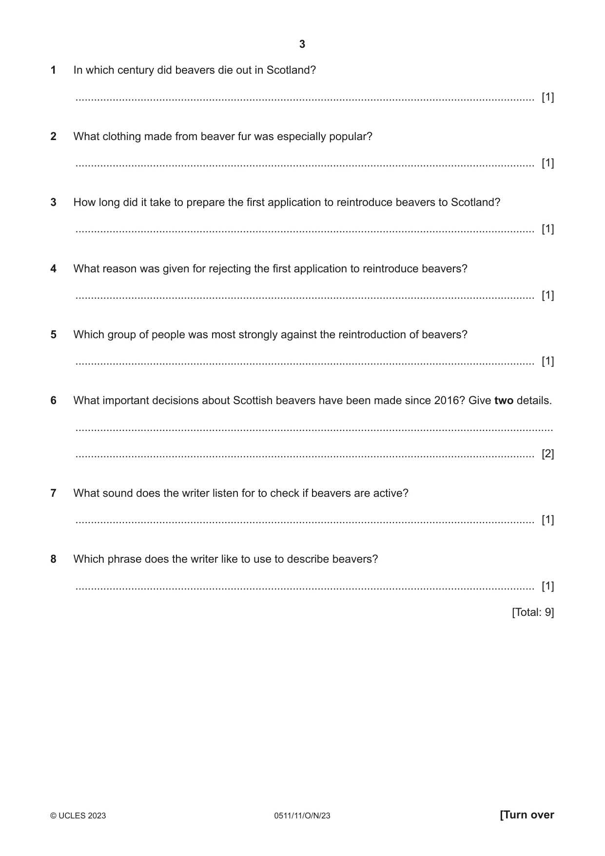 Cambridge IGCSE English - Second Language (count-in oral) 0511 2023 Oct/Nov Paper 1 · Variant 1 question paper, page 3 of 16