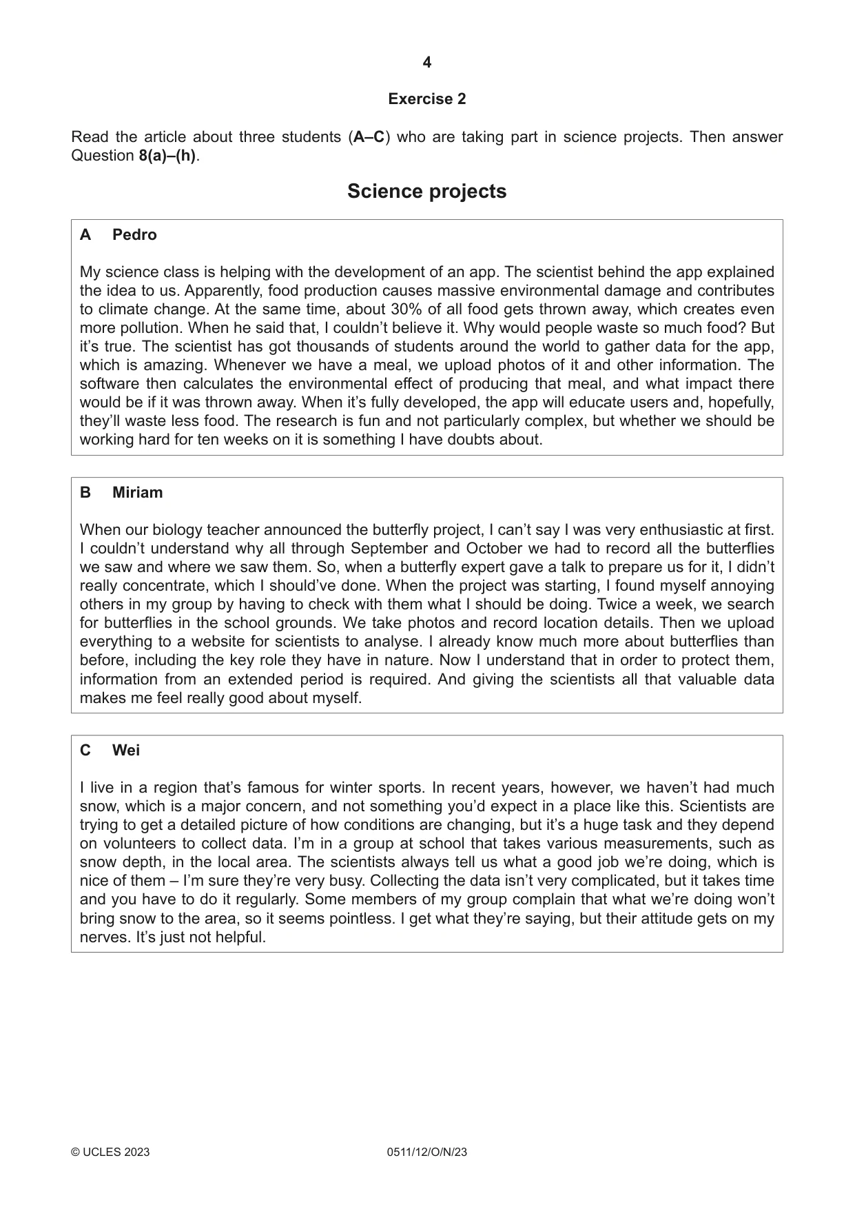 Cambridge IGCSE English - Second Language (count-in oral) 0511 2023 Oct/Nov Paper 1 · Variant 2 question paper, page 4 of 16