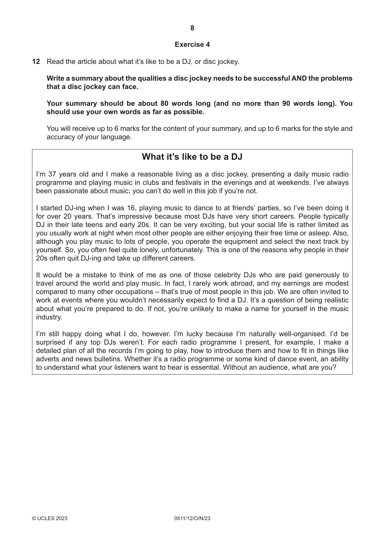 Cambridge IGCSE English - Second Language (count-in oral) 0511 2023 Oct/Nov Paper 1 · Variant 2 question paper, page 8 of 16