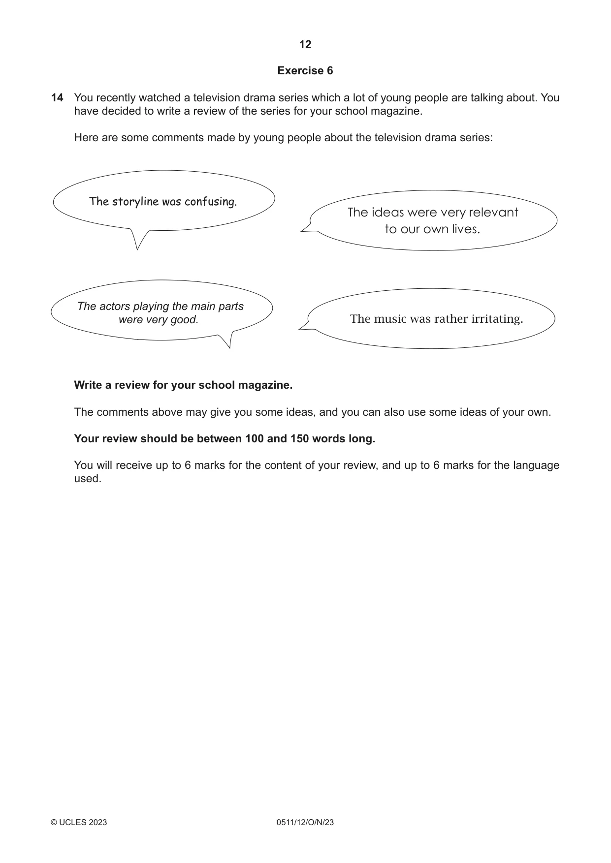 Cambridge IGCSE English - Second Language (count-in oral) 0511 2023 Oct/Nov Paper 1 · Variant 2 question paper, page 12 of 16