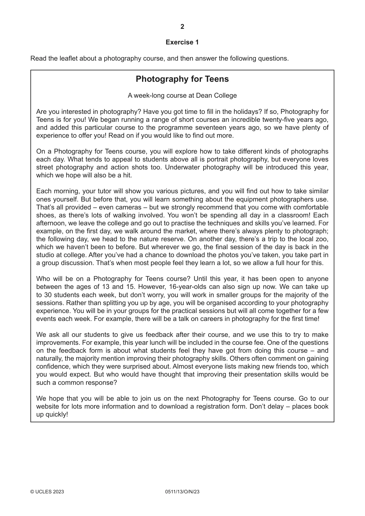 Cambridge IGCSE English - Second Language (count-in oral) 0511 2023 Oct/Nov Paper 1 · Variant 3 question paper, page 2 of 16