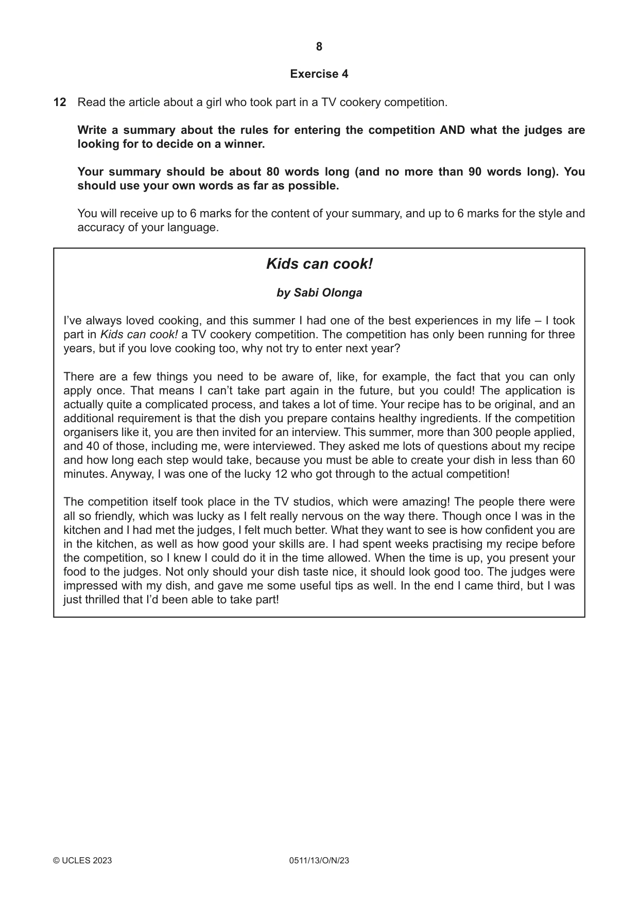 Cambridge IGCSE English - Second Language (count-in oral) 0511 2023 Oct/Nov Paper 1 · Variant 3 question paper, page 8 of 16