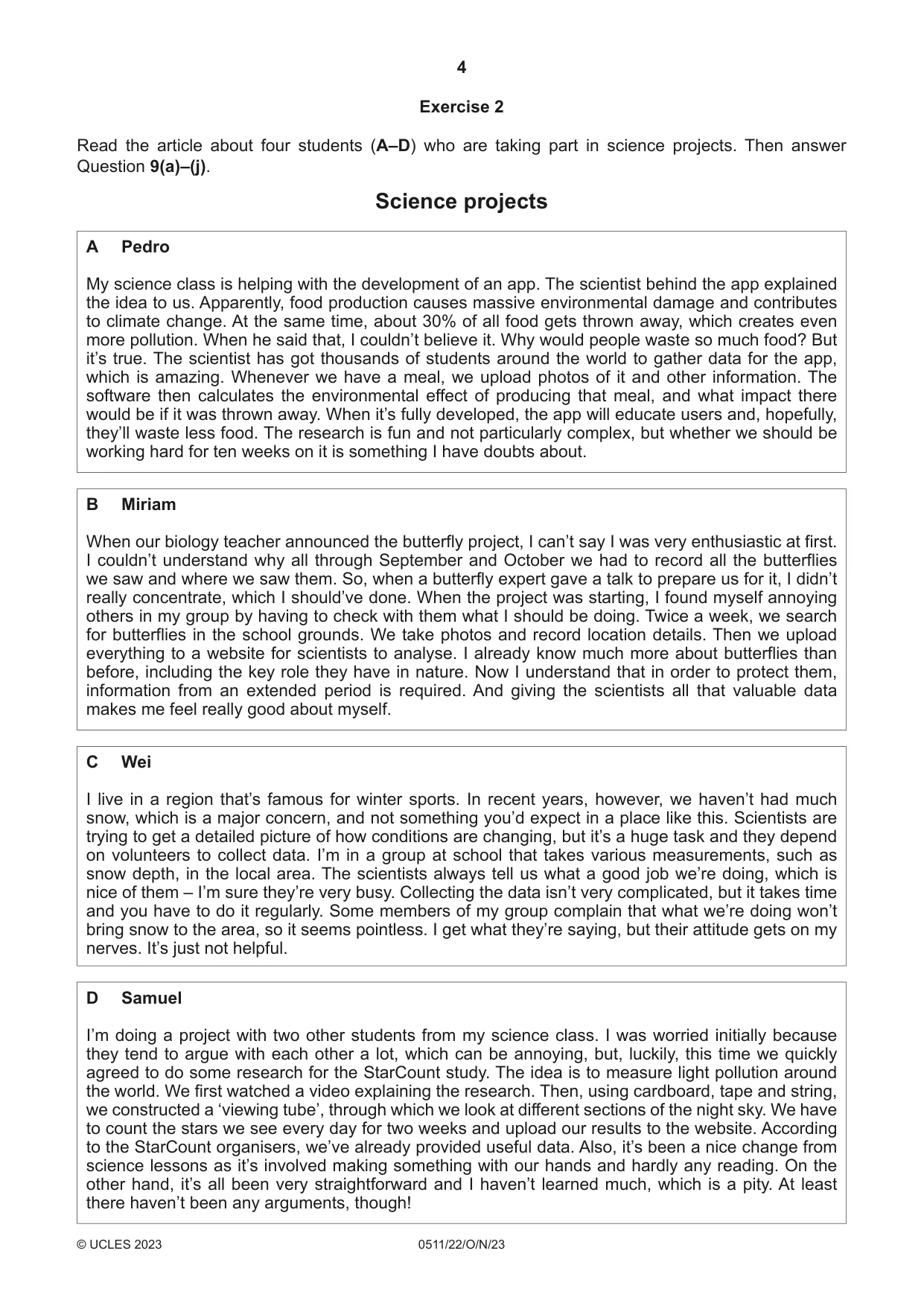 Cambridge IGCSE English - Second Language (count-in oral) 0511 2023 Oct/Nov Paper 2 · Variant 2 question paper, page 4 of 16