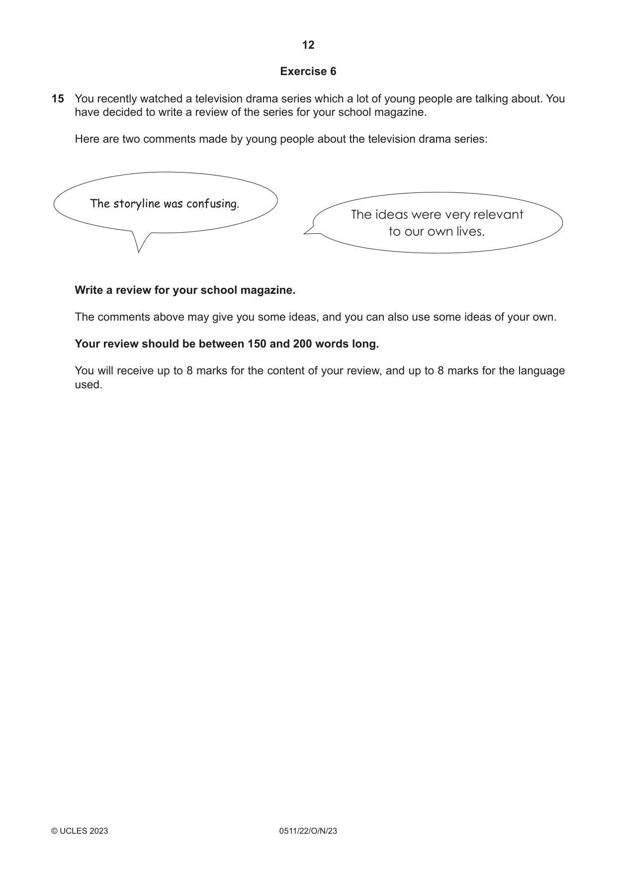 Cambridge IGCSE English - Second Language (count-in oral) 0511 2023 Oct/Nov Paper 2 · Variant 2 question paper, page 12 of 16