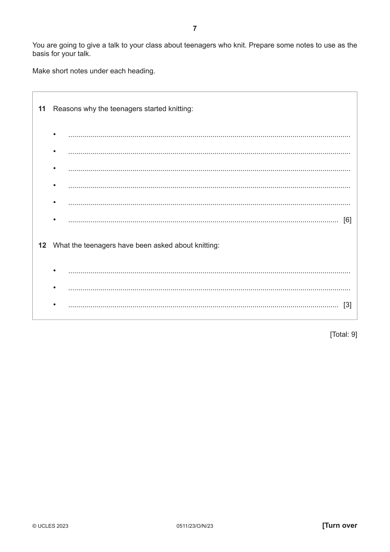 Cambridge IGCSE English - Second Language (count-in oral) 0511 2023 Oct/Nov Paper 2 · Variant 3 question paper, page 7 of 16