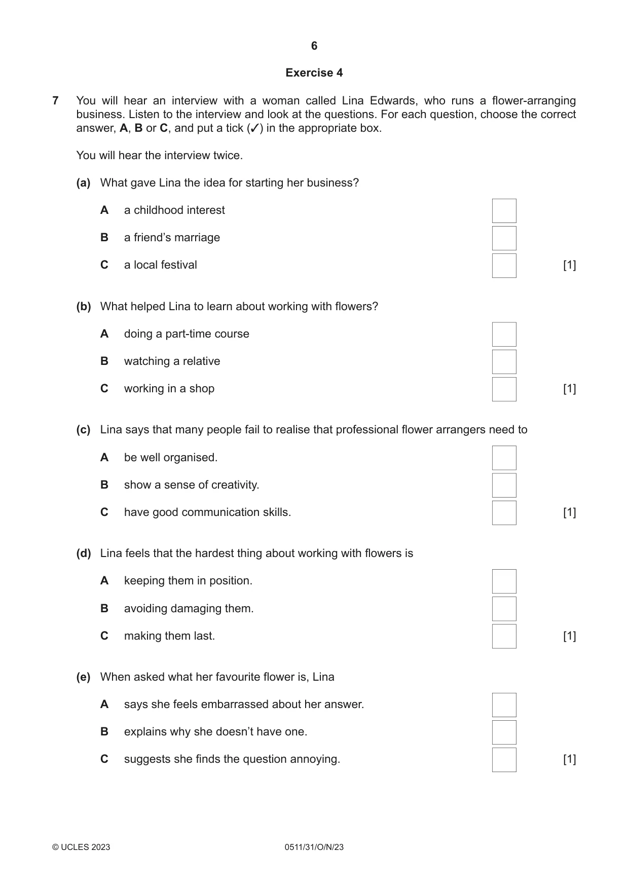 Cambridge IGCSE English - Second Language (count-in oral) 0511 2023 Oct/Nov Paper 3 · Variant 1 question paper, page 6 of 8