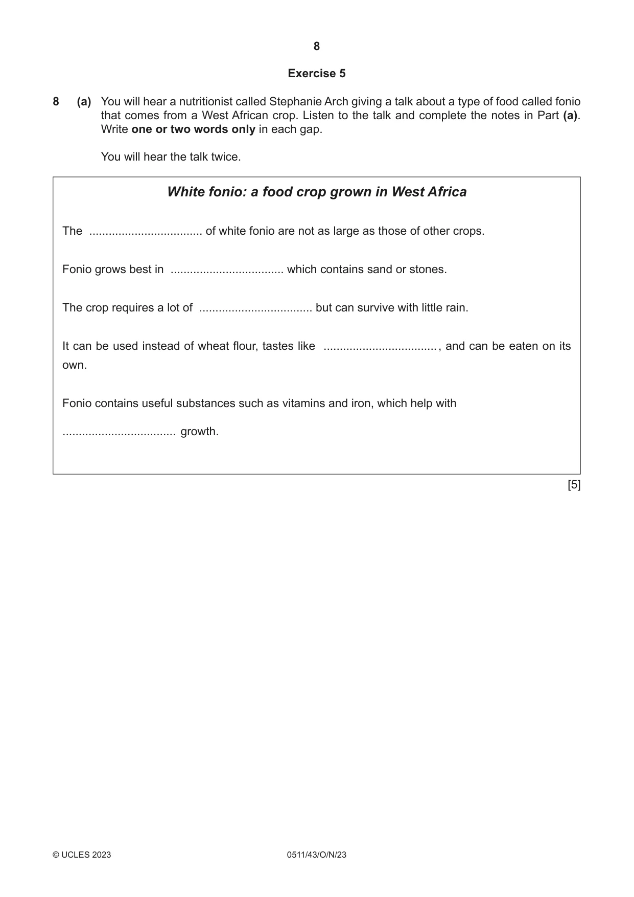 Cambridge IGCSE English - Second Language (count-in oral) 0511 2023 Oct/Nov Paper 4 · Variant 3 question paper, page 8 of 12