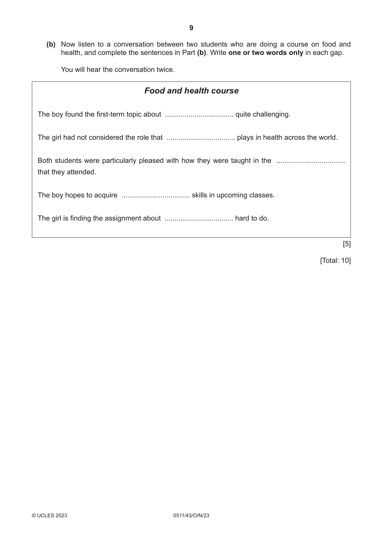 Cambridge IGCSE English - Second Language (count-in oral) 0511 2023 Oct/Nov Paper 4 · Variant 3 question paper, page 9 of 12