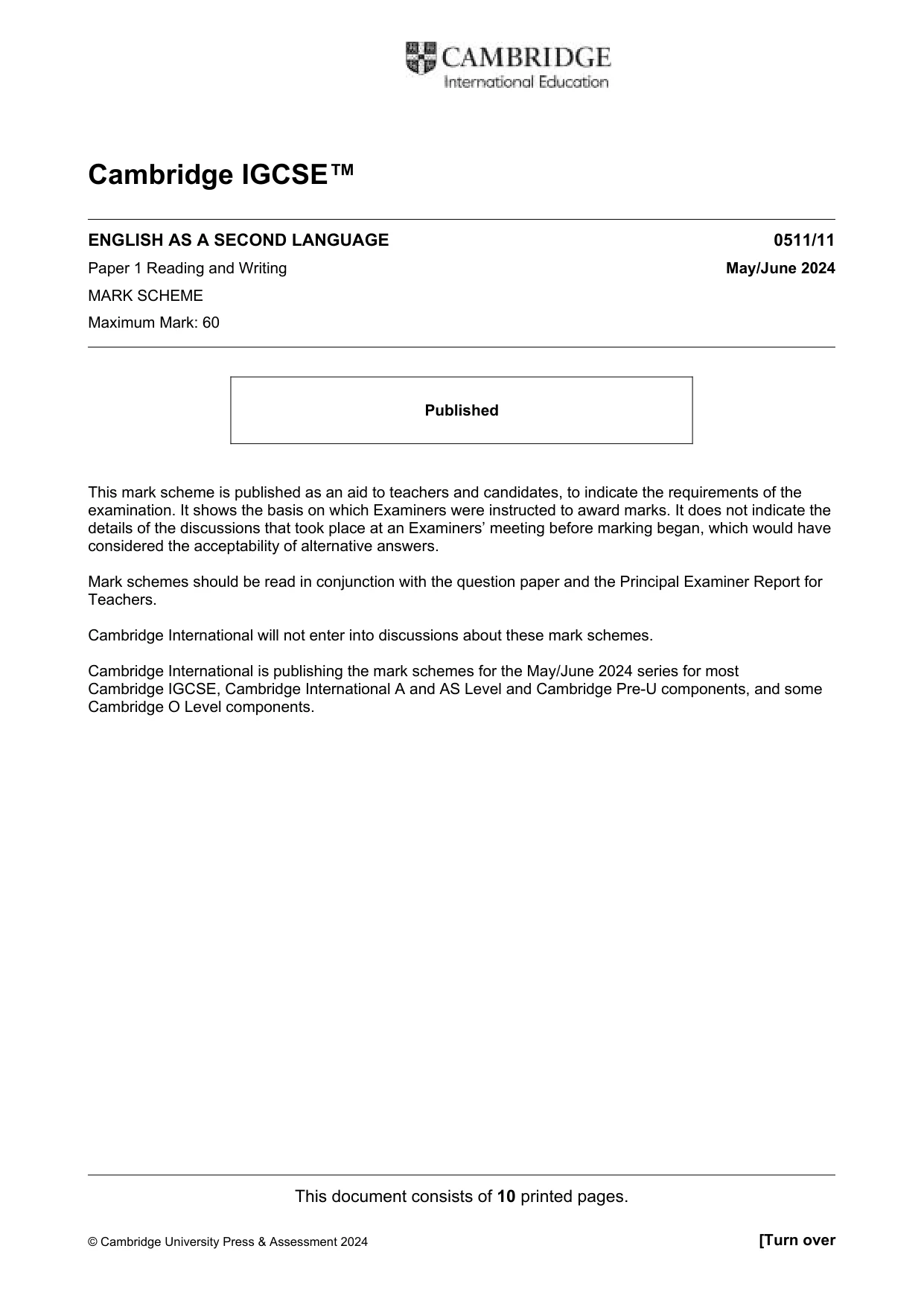 Mark scheme, page 1 of 10