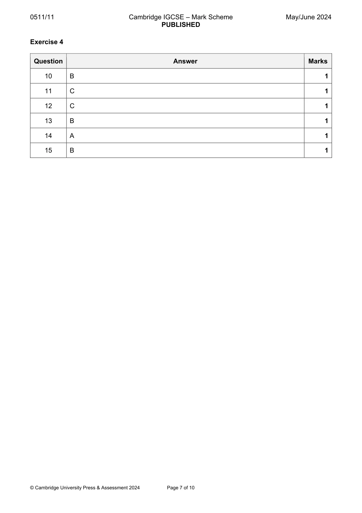 Mark scheme, page 7 of 10