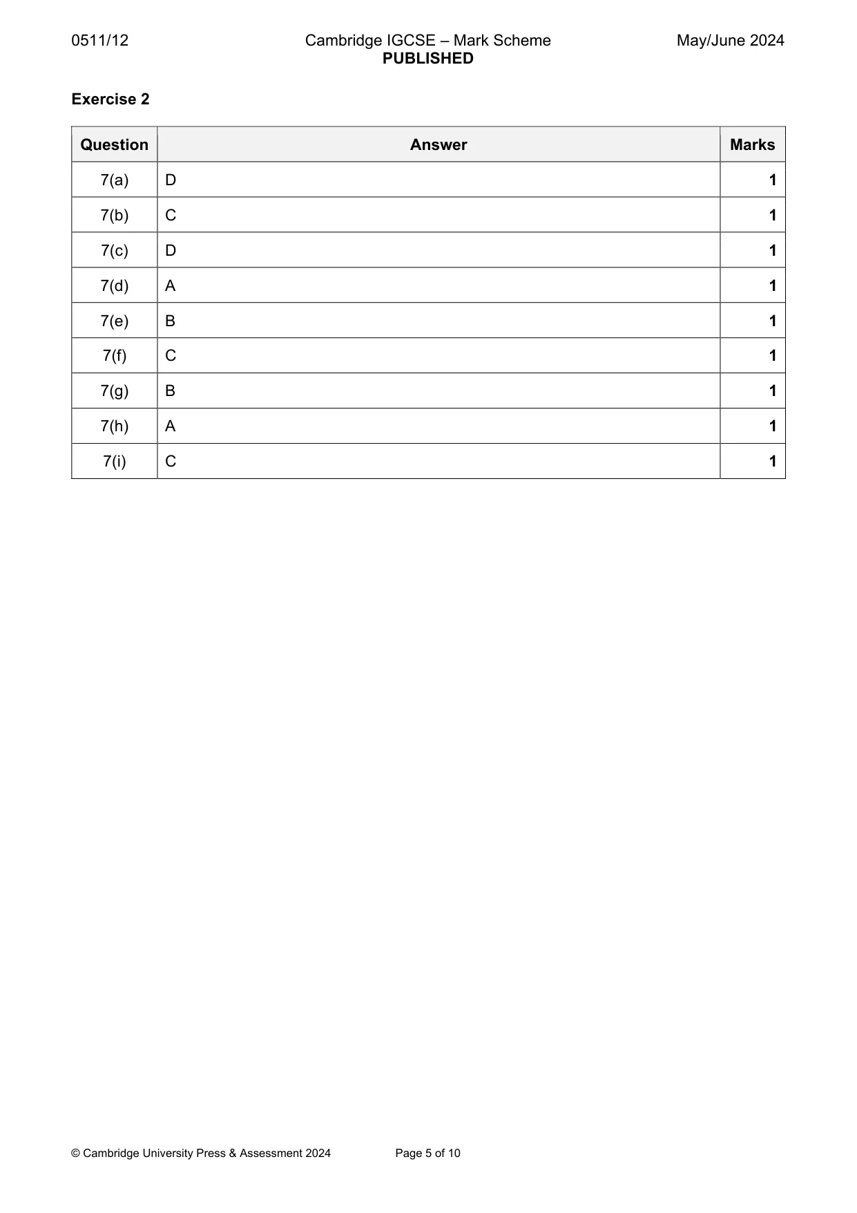 Mark scheme, page 5 of 10