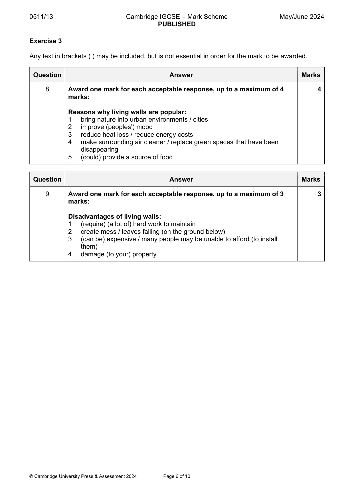 Mark scheme, page 6 of 10