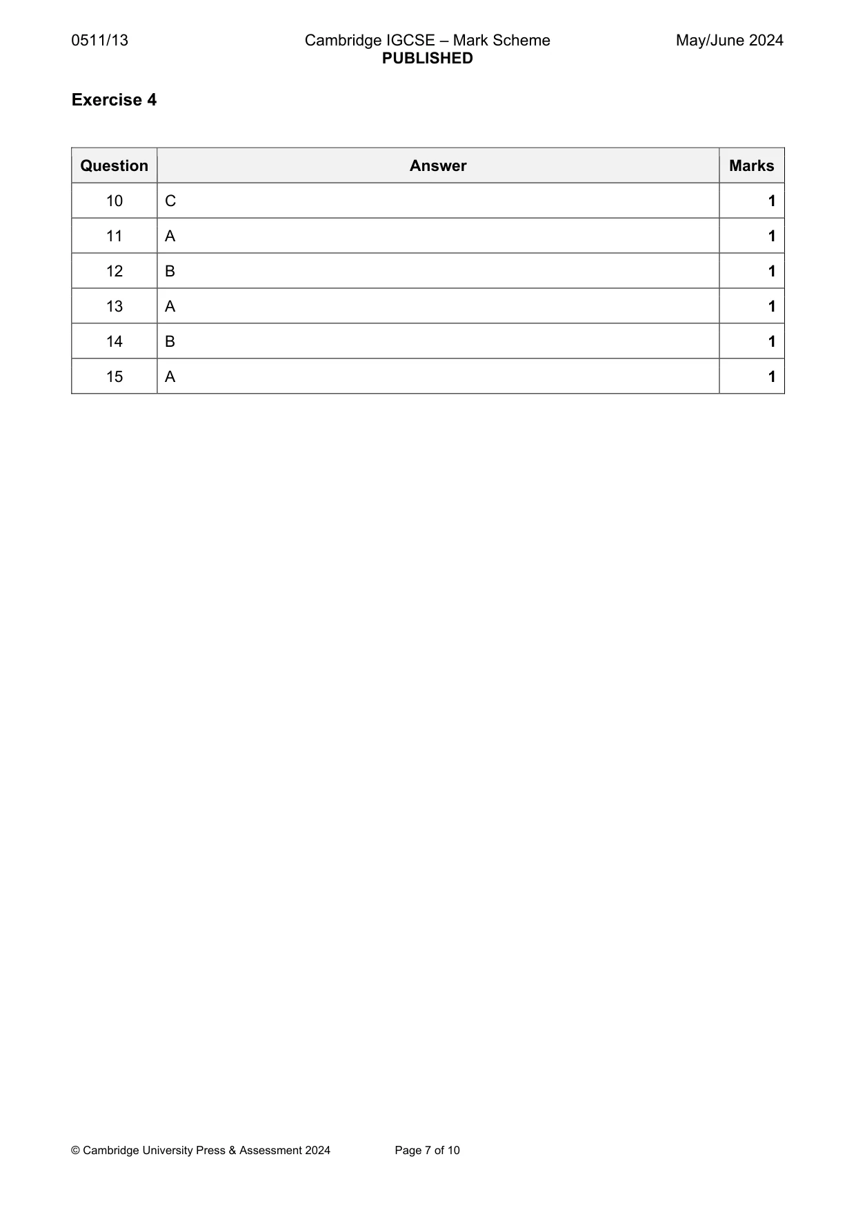 Mark scheme, page 7 of 10